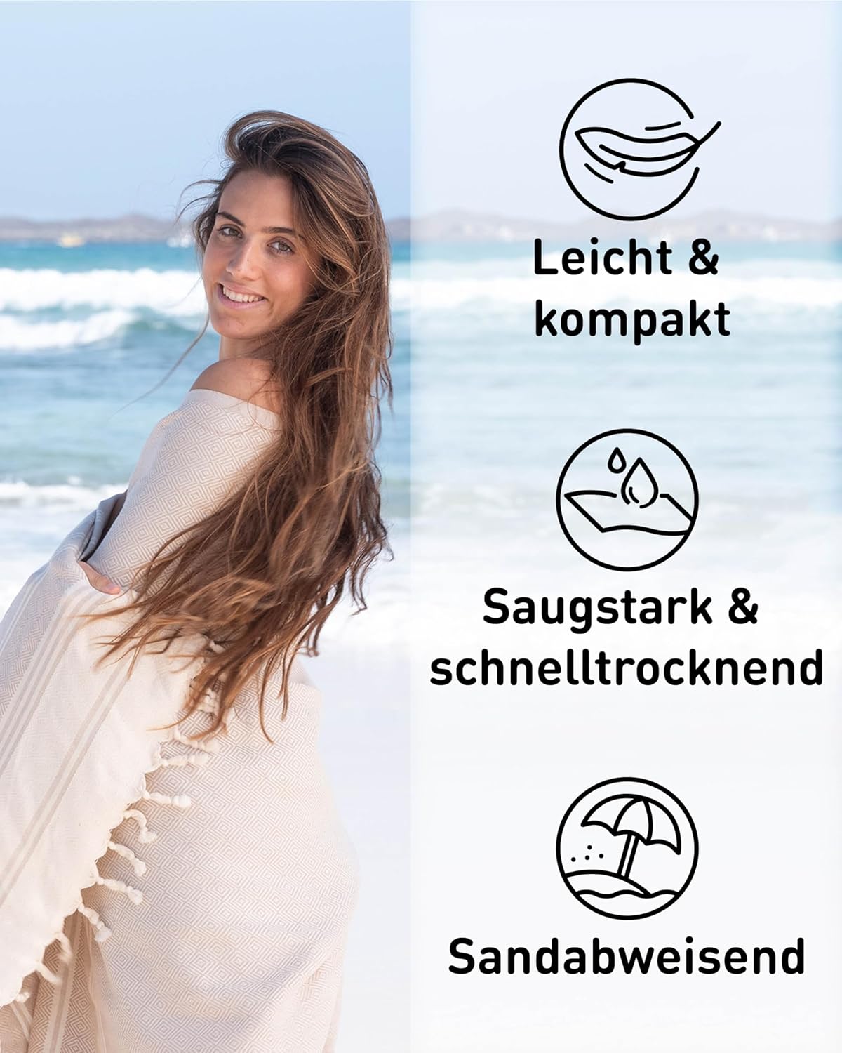 Hamamtuch aus Baumwolle (100x200cm), 25 Sand - Diamond 100x200cm