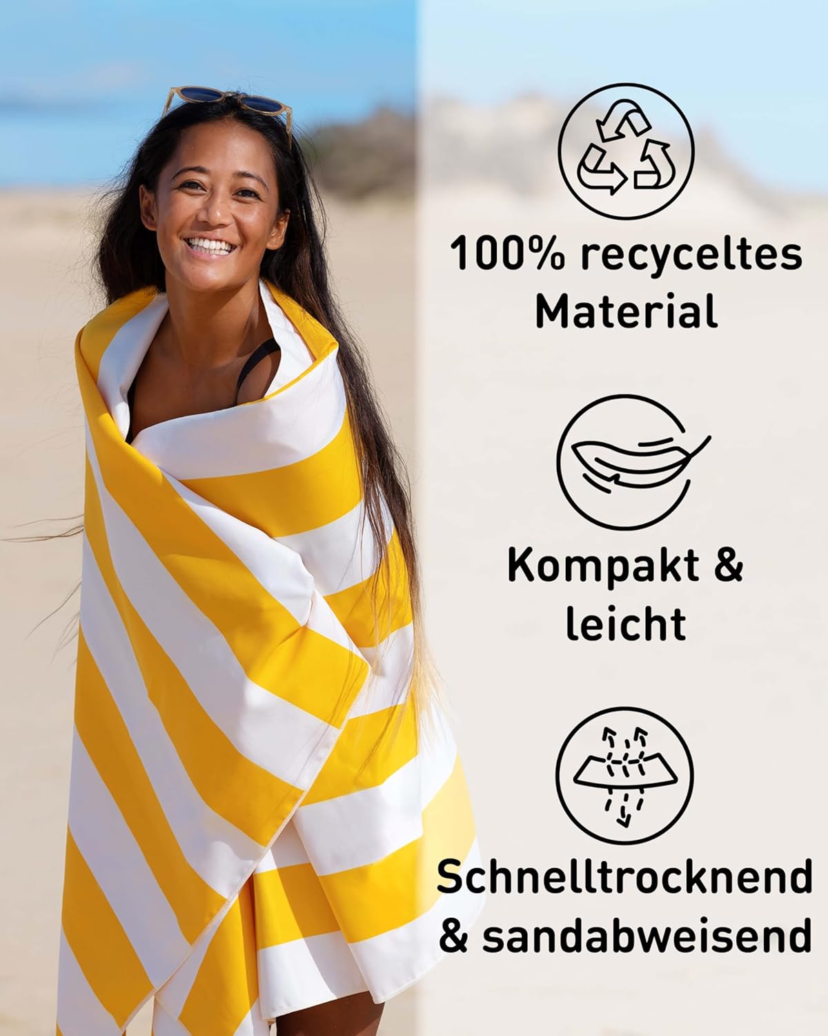 Schnelltrocknendes Strandhandtuch, 160cm x 90cm 04 Zitronengelb - Weiss