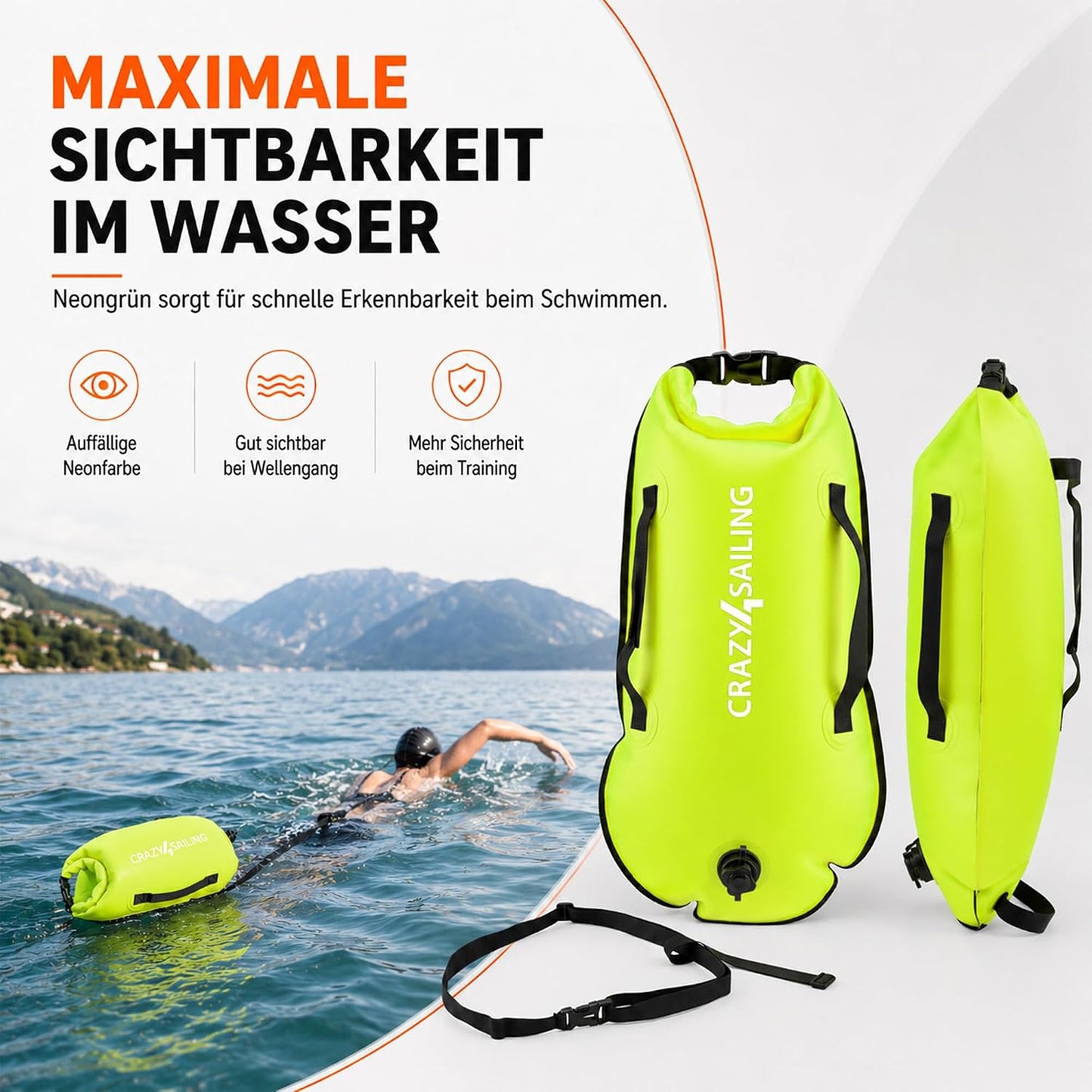 Schwimmboje Dry Bag, Neongrün