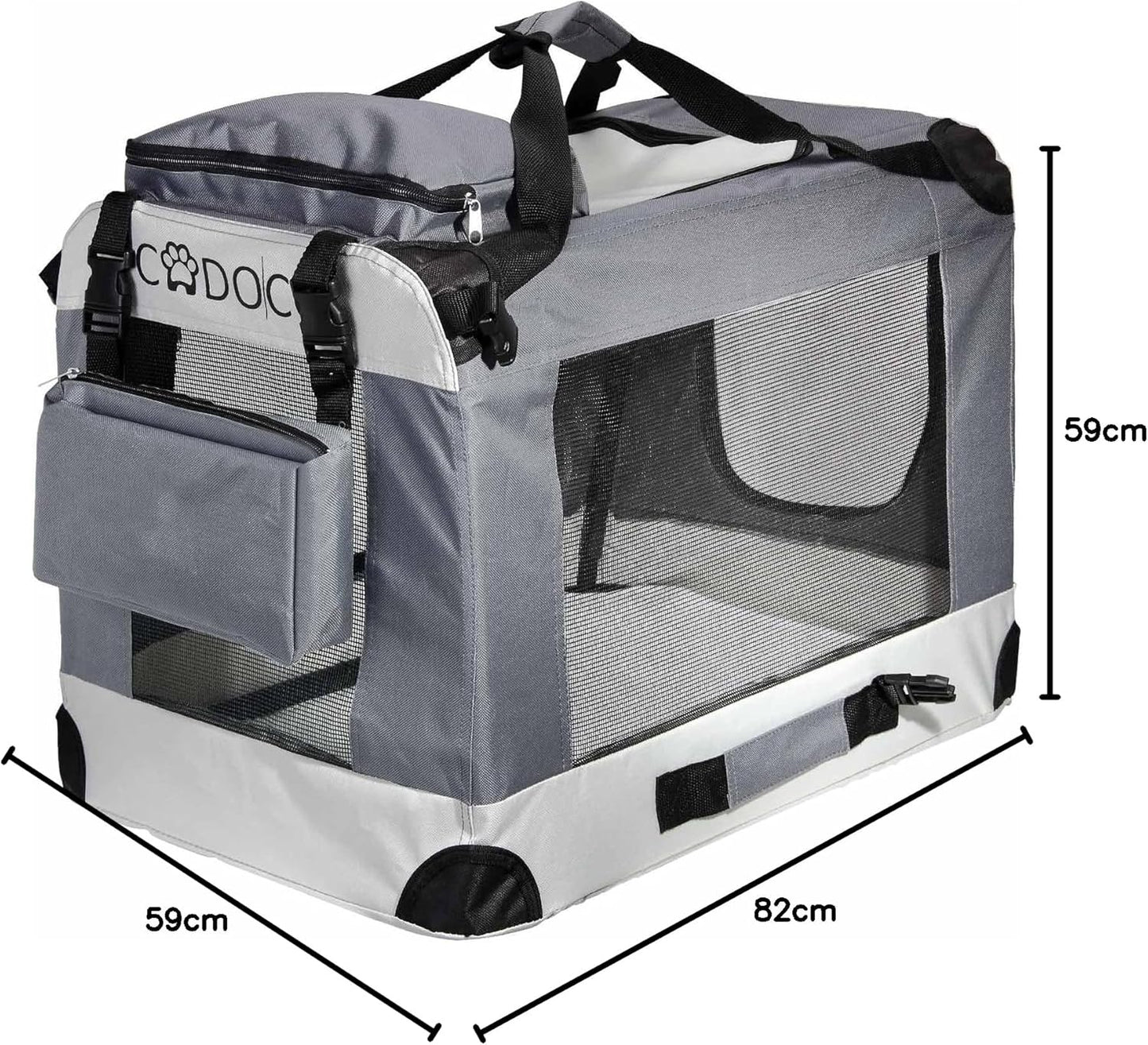 Faltbare Hundetransportbox XL (82x56x58 cm), L 82 x B 56 x H 58 cm|Grau