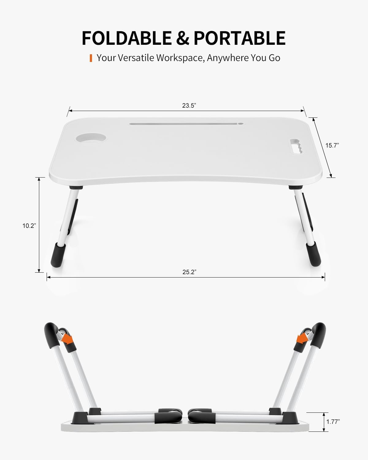 Faltbarer Laptoptisch mit Getränkehalter & Tablet-Schlitz, Weiss/Opulenter Garten