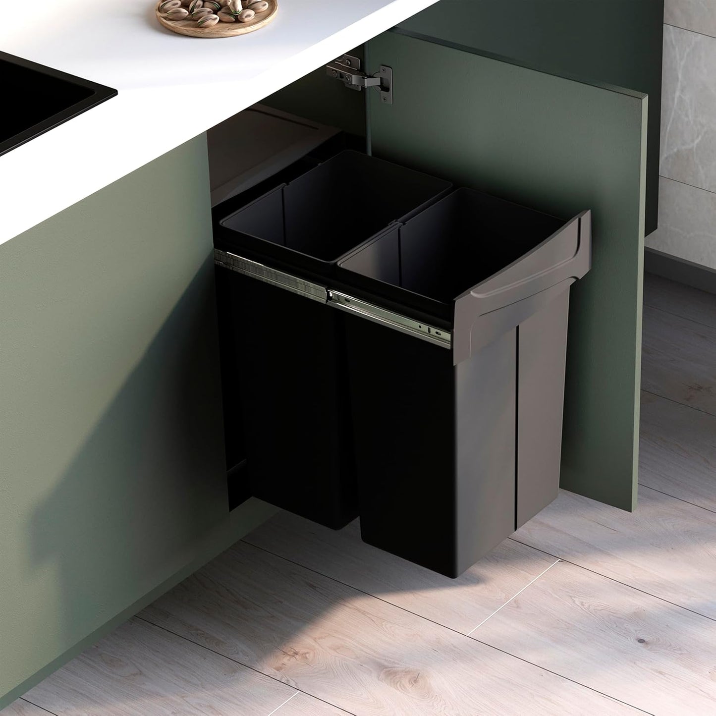 Recyclingbehälter zur Bodenmontage, Schwarz 2X25 L Küchenabfallbehälter (Bodenbefestigung)