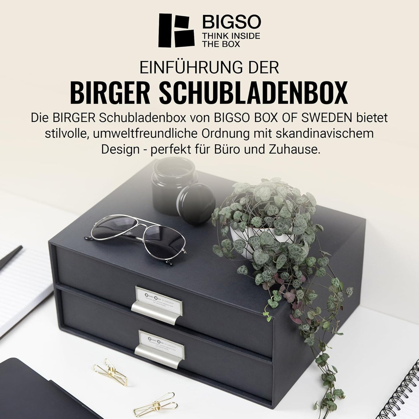 Schubladenbox Birger mit 2 Schubladen für Bürobedarf, Dunkelgrau
