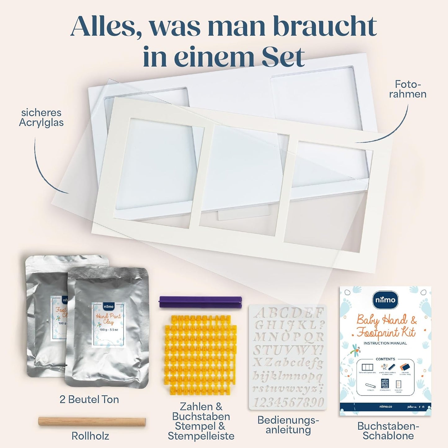 Baby-Abdruckset mit Bilderrahmen & Schablonen, Baby-Abdruck-Set