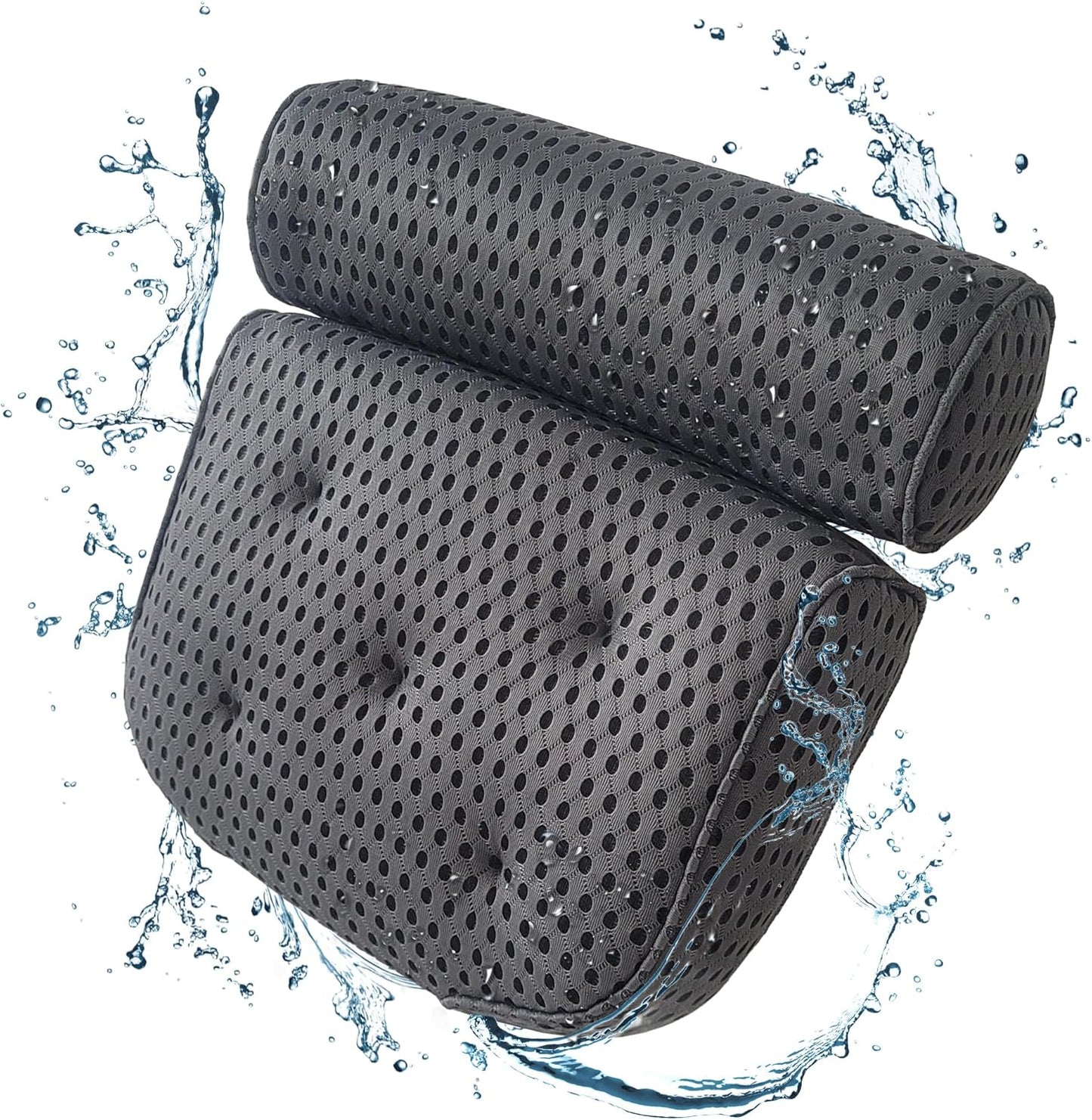 Ergonomisches Badewannenkissen mit 7 Saugnäpfen, Grau extra dick