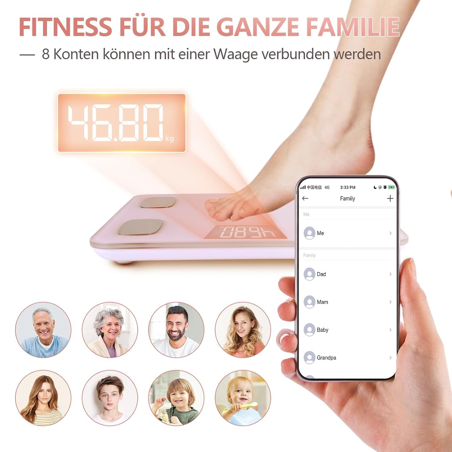 Körperfettwaage 1467-01 mit App-Steuerung, Rosa
