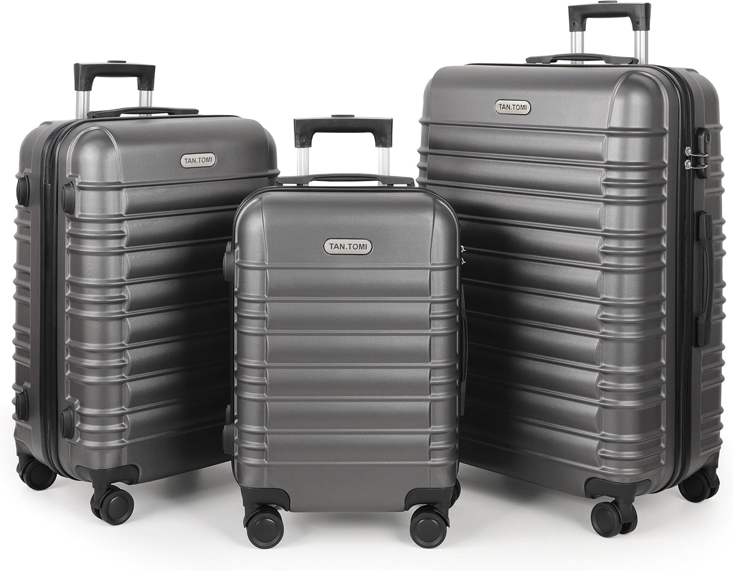 3-teiliges Hartschalenkoffer-Set mit 360°-Rollen, Koffer-Set Dunkelgrau