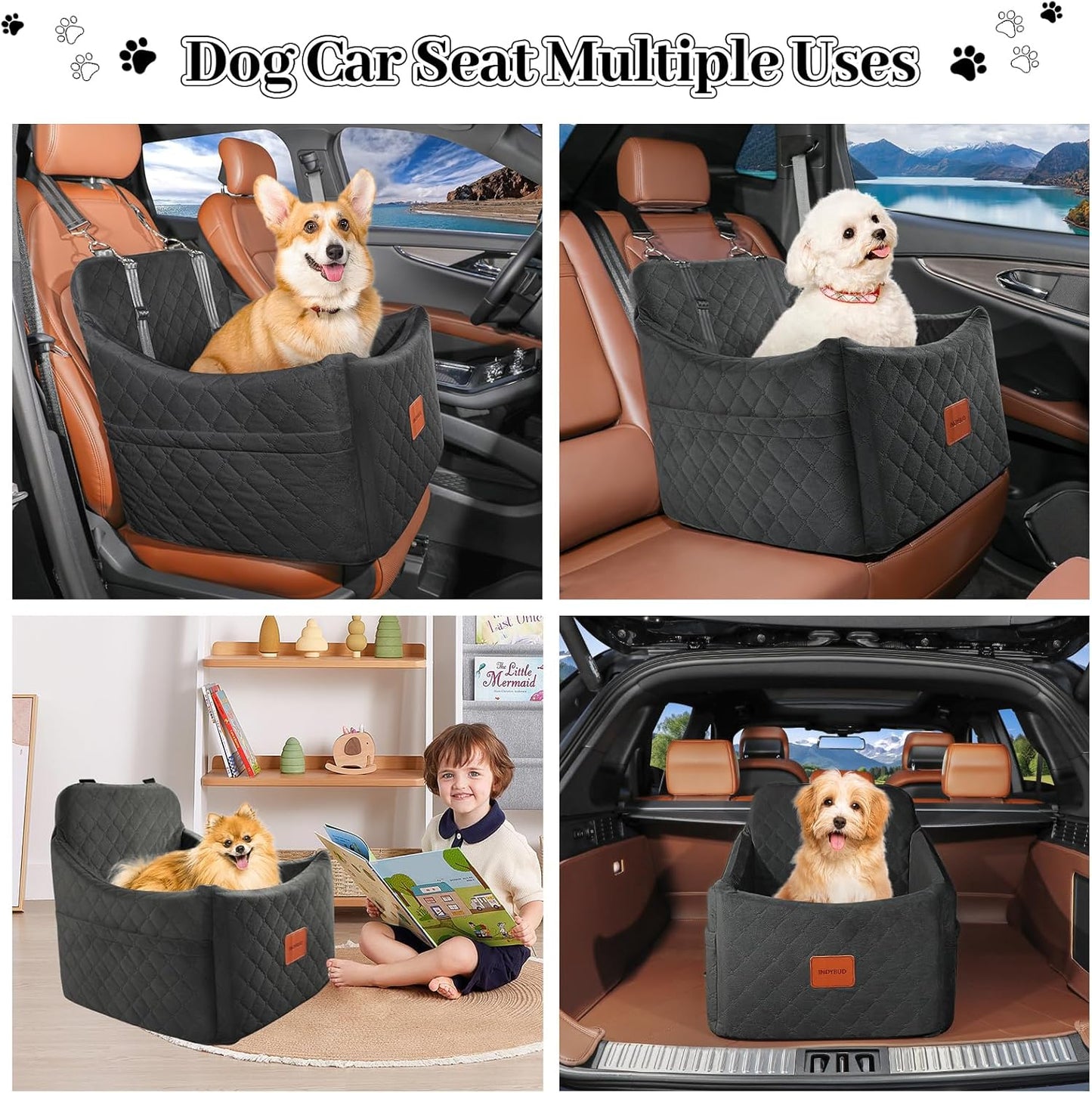 Hundeautositz mit Sicherheitsleine, Schwarz Mittel