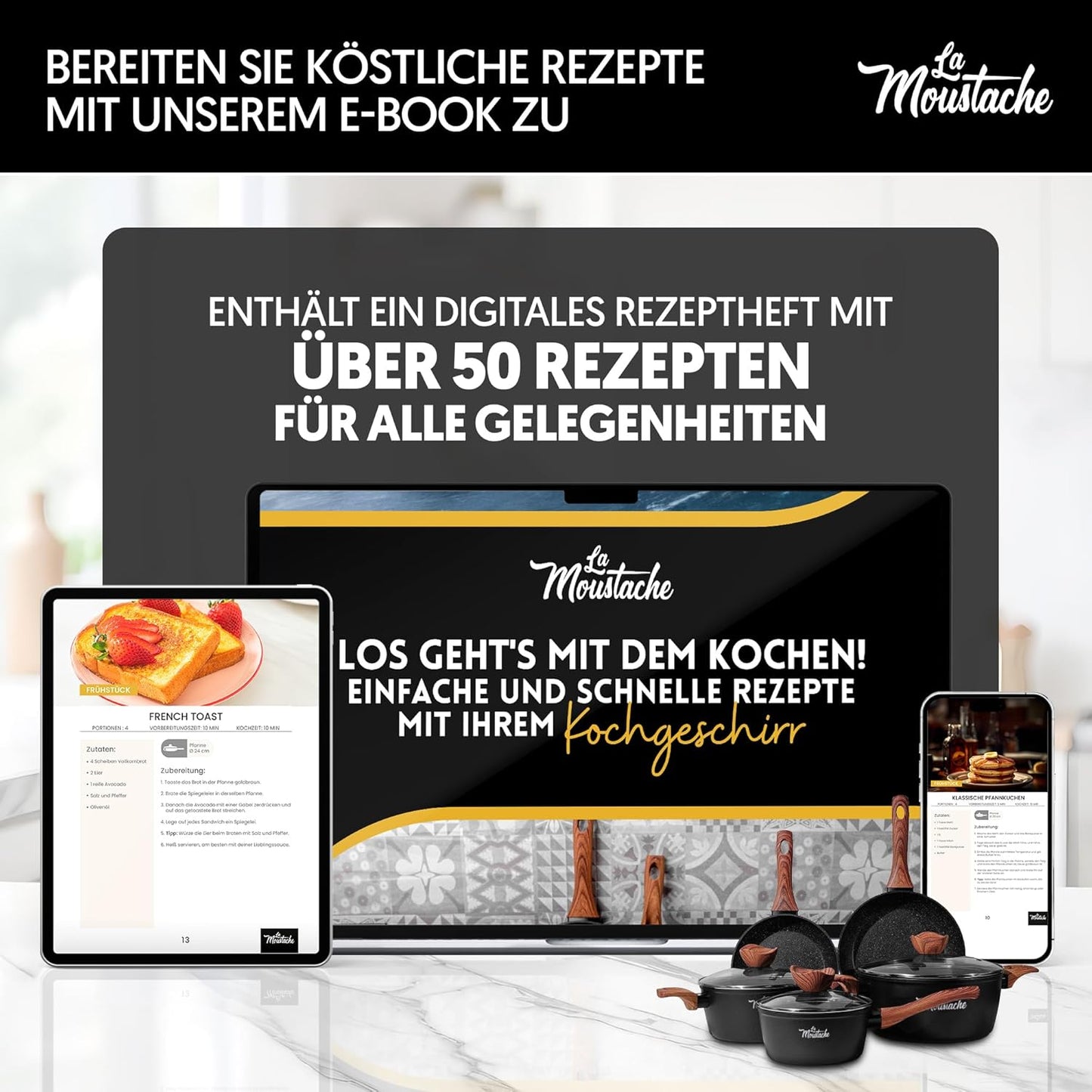 Antihaft-Kochgeschirr-Set für Induktion (8-teilig), 8 Stück Schwarz