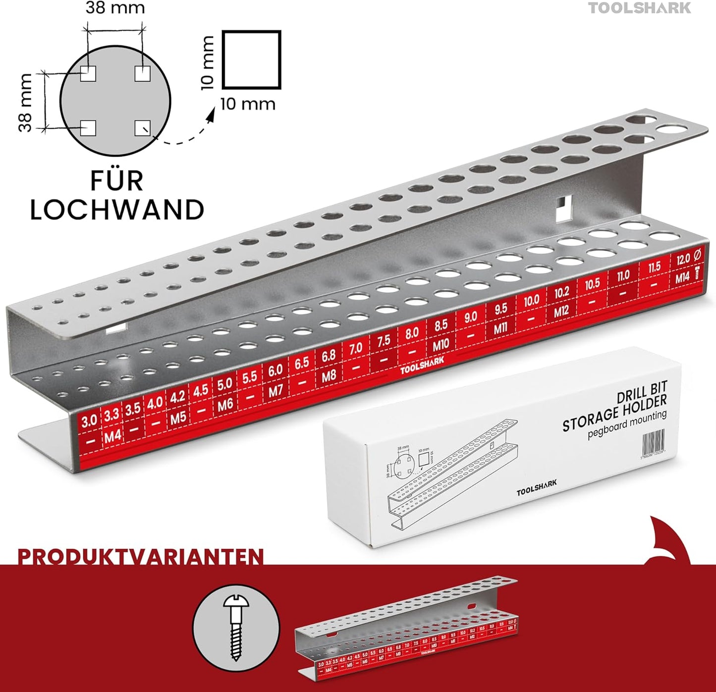 Bohrerhalter für Lochwand 46 Bohrer, Lochwand Quadratlochung
