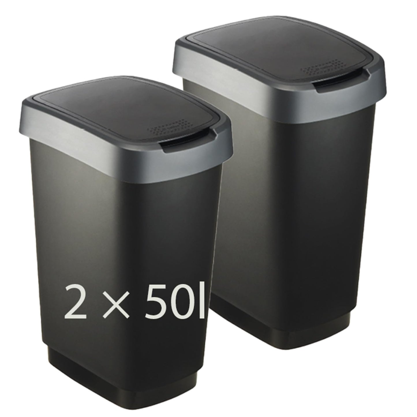 Mülleimer-Set mit Deckel, Anthrazit/Silber 2x50l