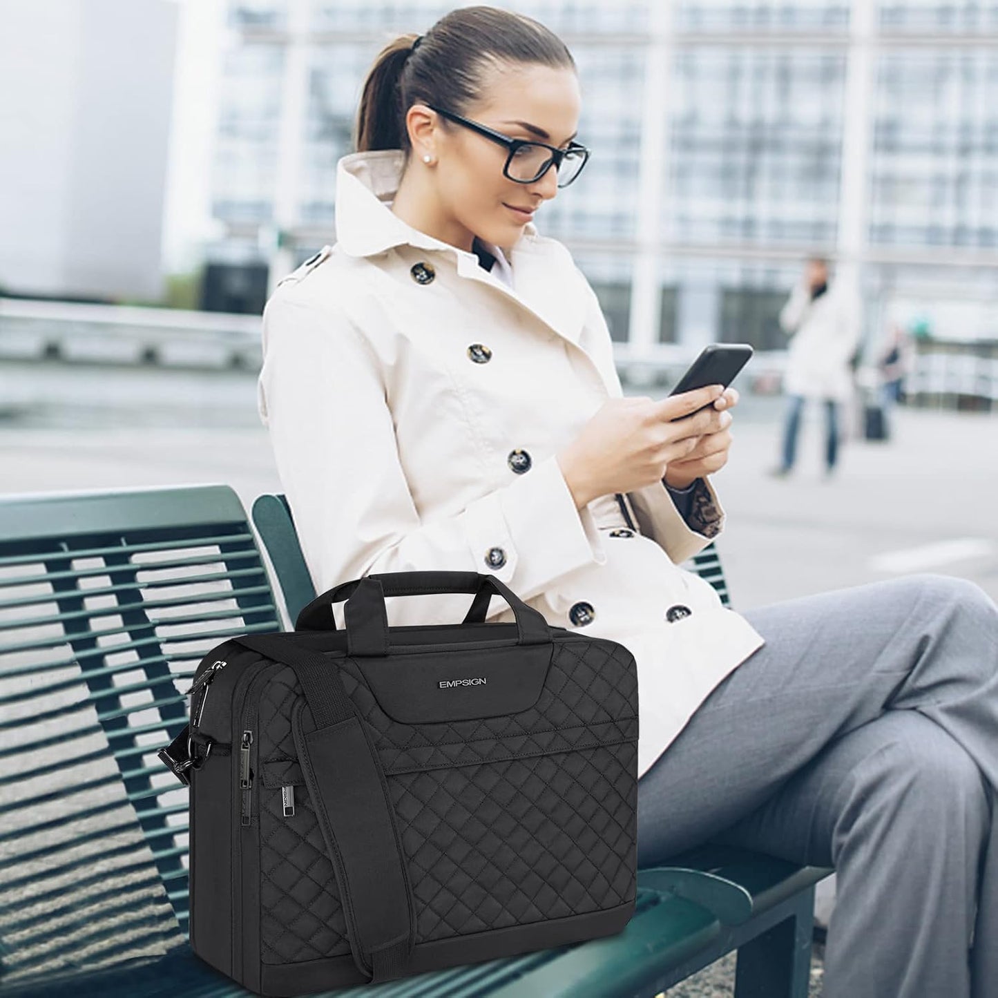 Business Laptoptasche, Gestepptes Schwarz