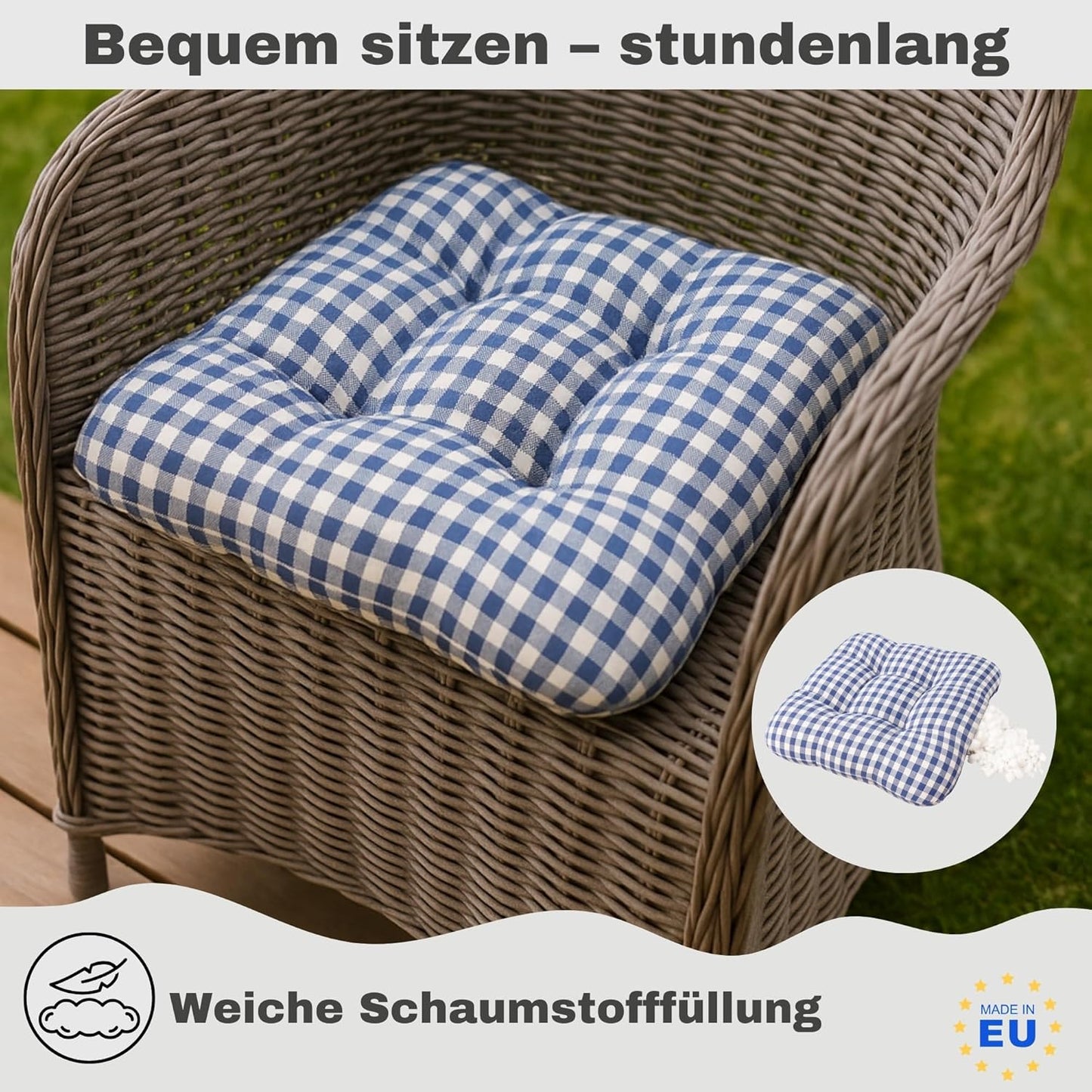 4er-Set Sitzkissen, Blau/Weiss 4er-Set