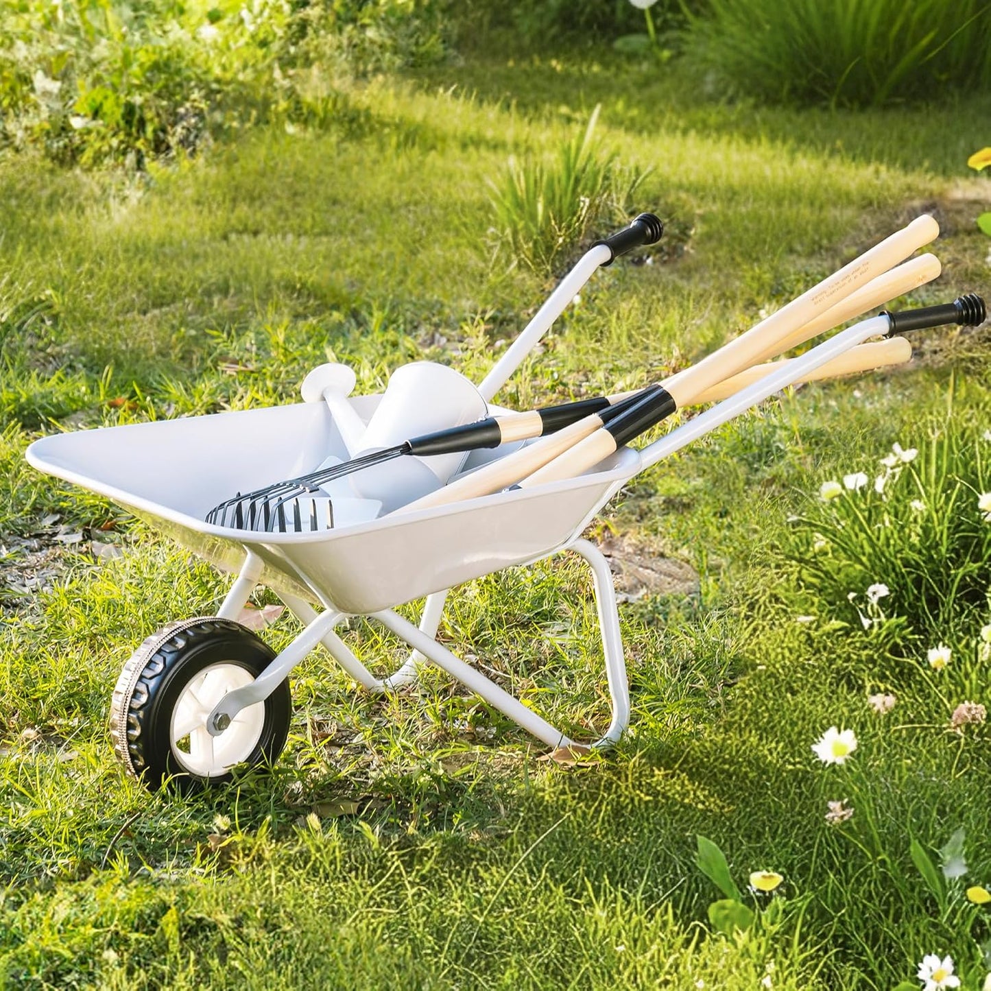 Kinder Schubkarre mit Gartengeräte-Set, Grau