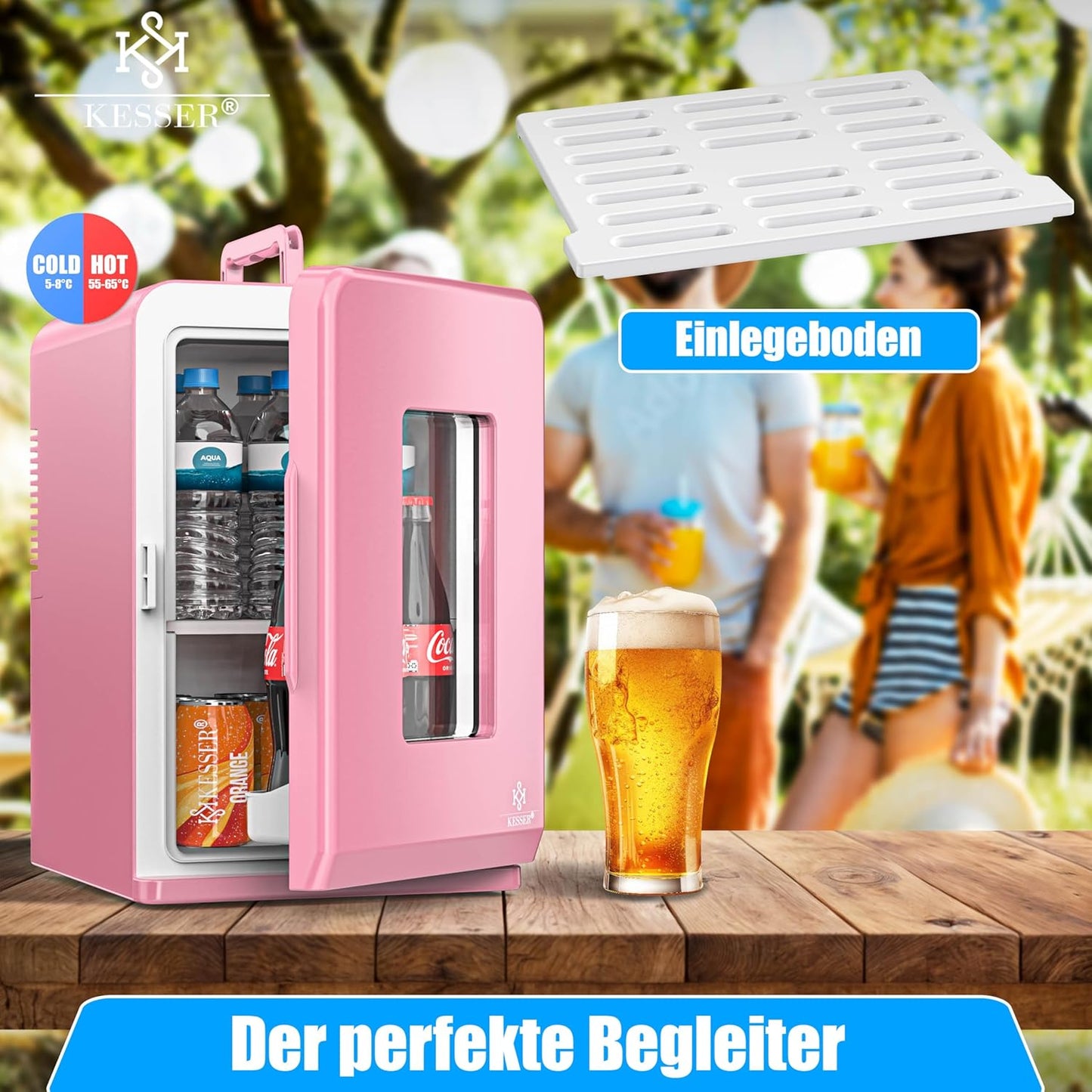 2in1 Mini Kühlschrank mit Kühl- und Heizfunktion, 15L Rosa