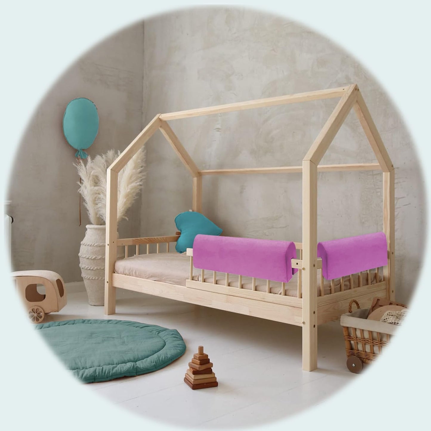 Bettkantenschutz für Kinderbetten, Rosa Mikrofaser 50cm