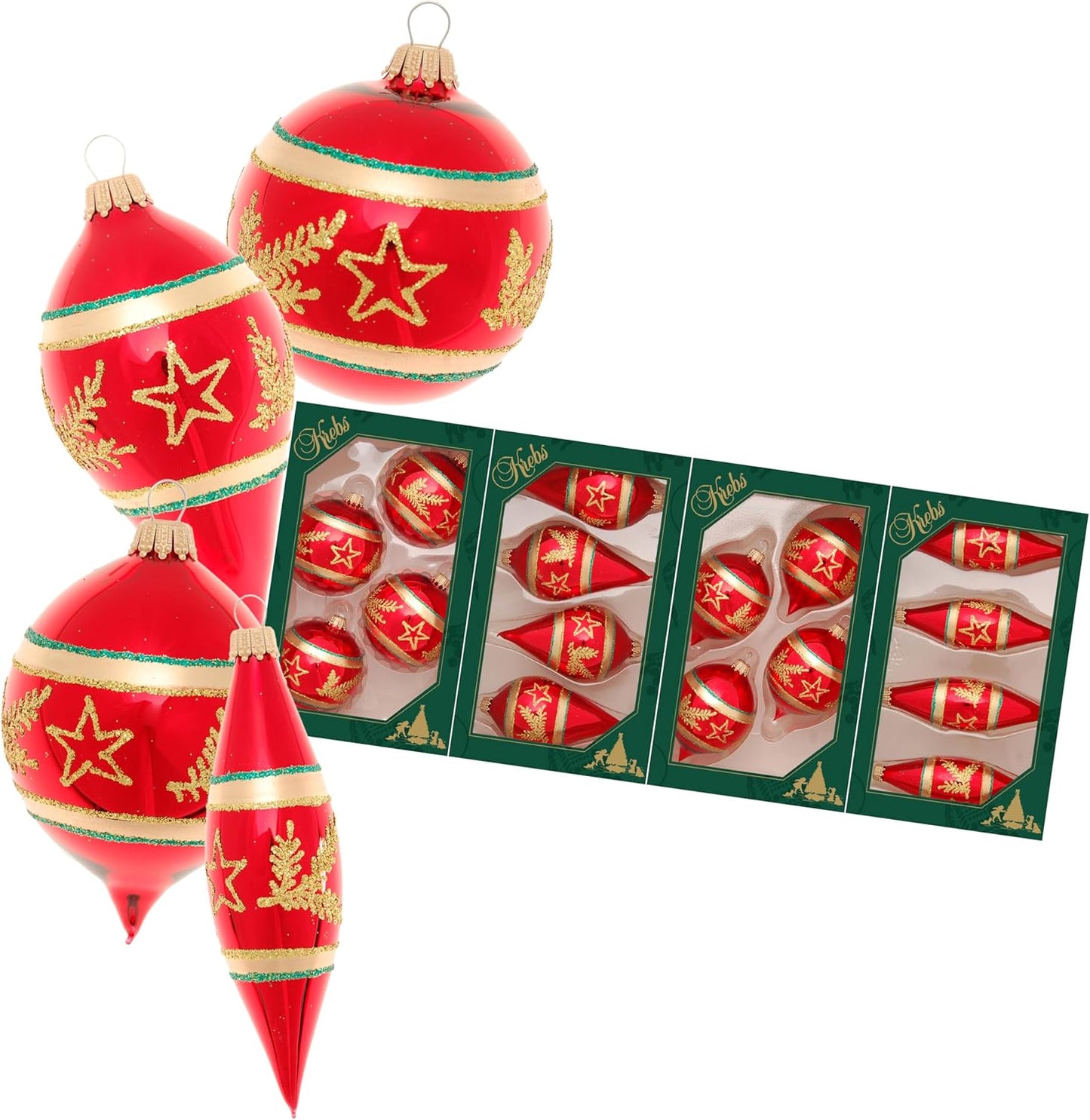 16-teiliges Weihnachtsbaumanhänger-Set Weihnachtsbaumanhänger, Gold/Rot Stern und Tannenast