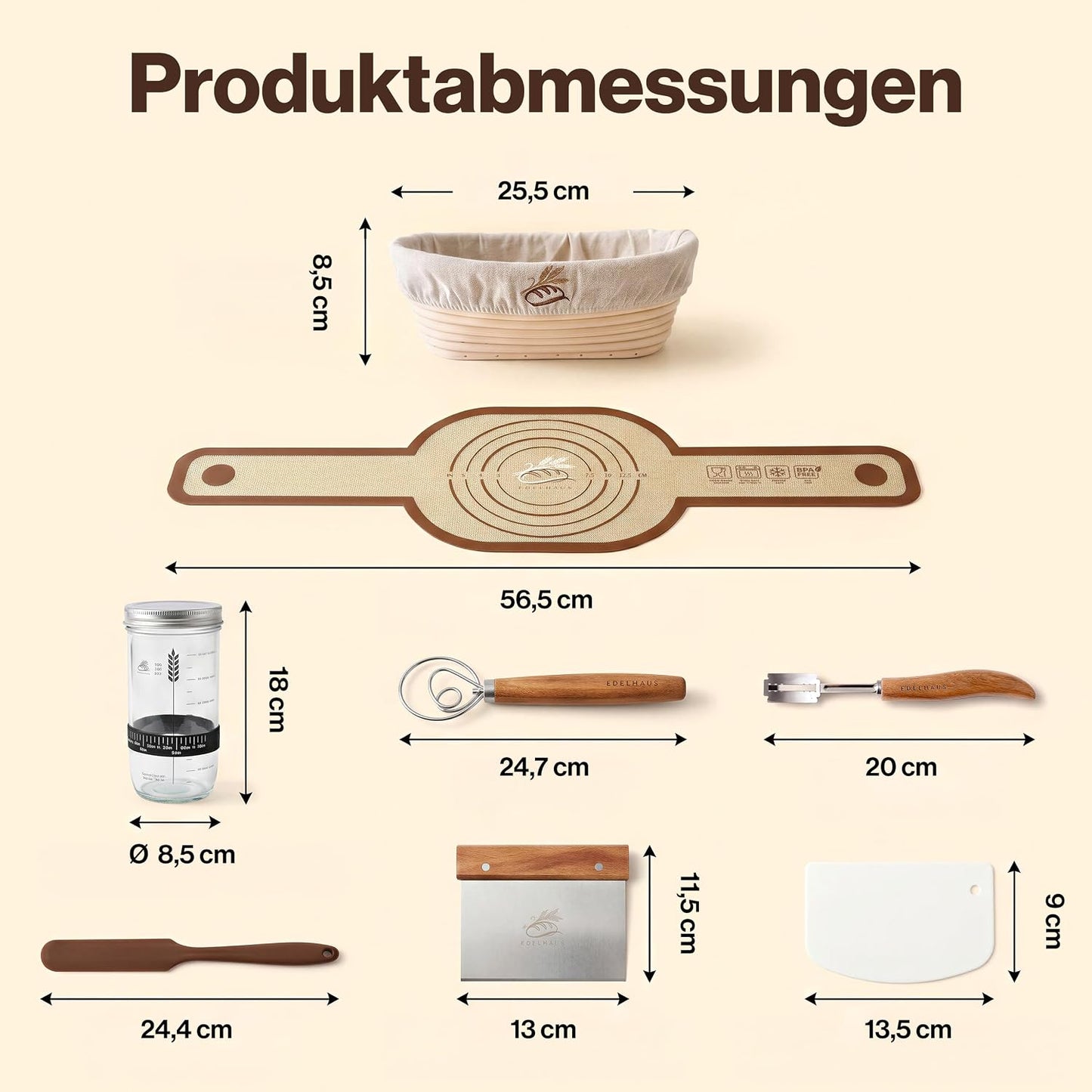 7-teiliges Gärkörbchen-Set, Gärkörbchen Set Oval