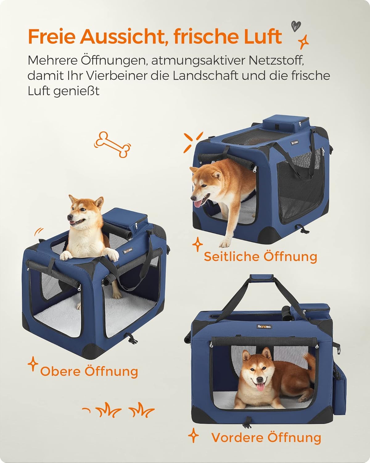 Faltbare Hundetransportbox (Grösse L), L 70 x B 52 x H 52 cm, Dunkelblau