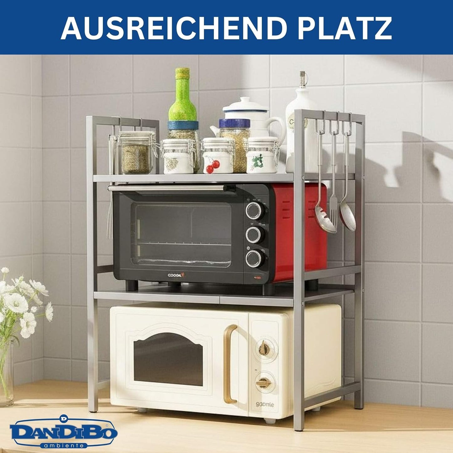 Verstellbares Mikrowellenregal, 3-stufig, Silber/Edelstahl 3 Stufig / Höhe 78 cm