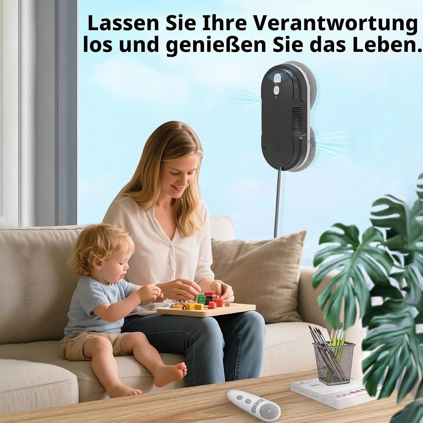 Fensterputzroboter mit bidirektionalem Ultraschall-Wasserstrahl, Schwarz