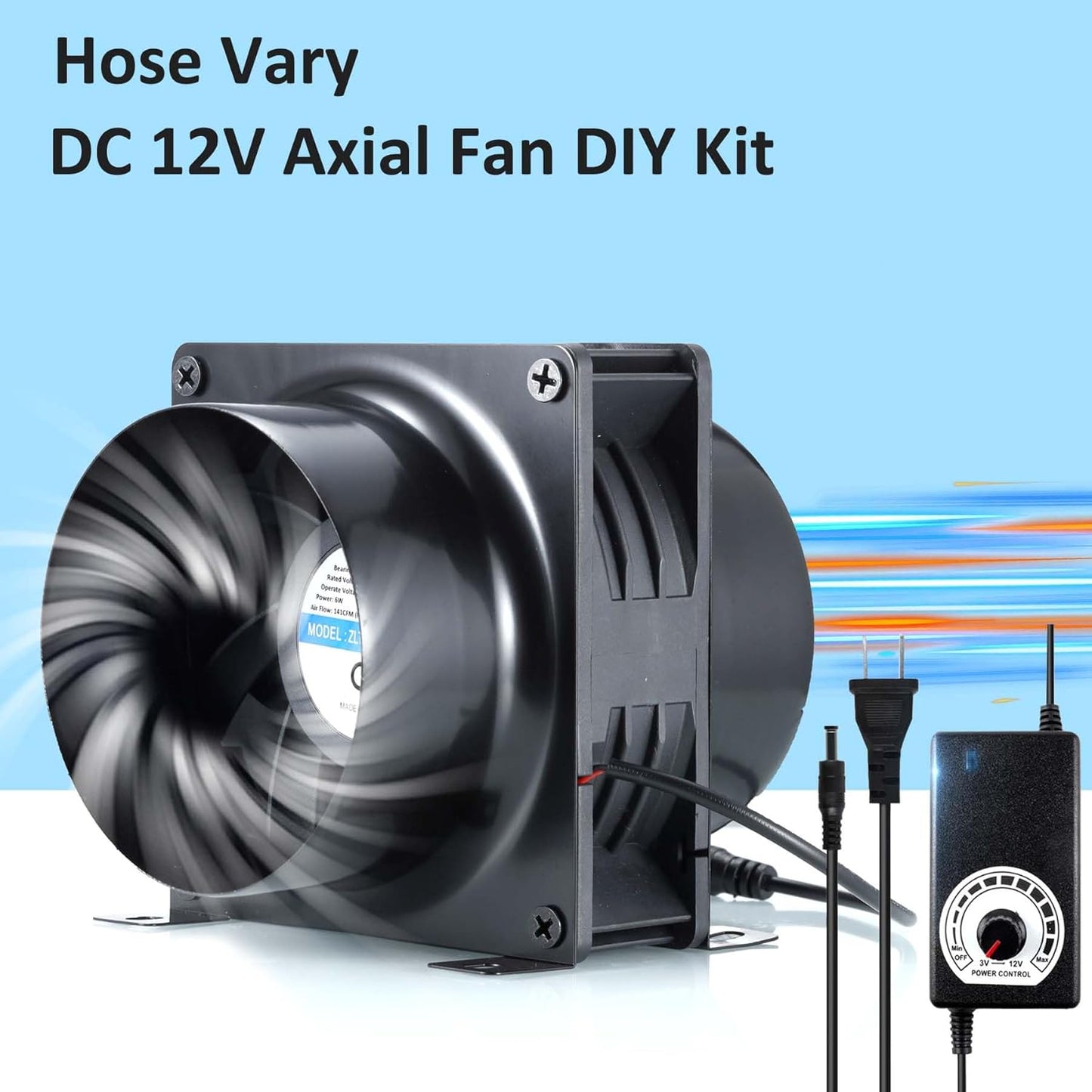 Abluftventilator 100mm, Schwarzes DC12V Axial Lüfter Kit