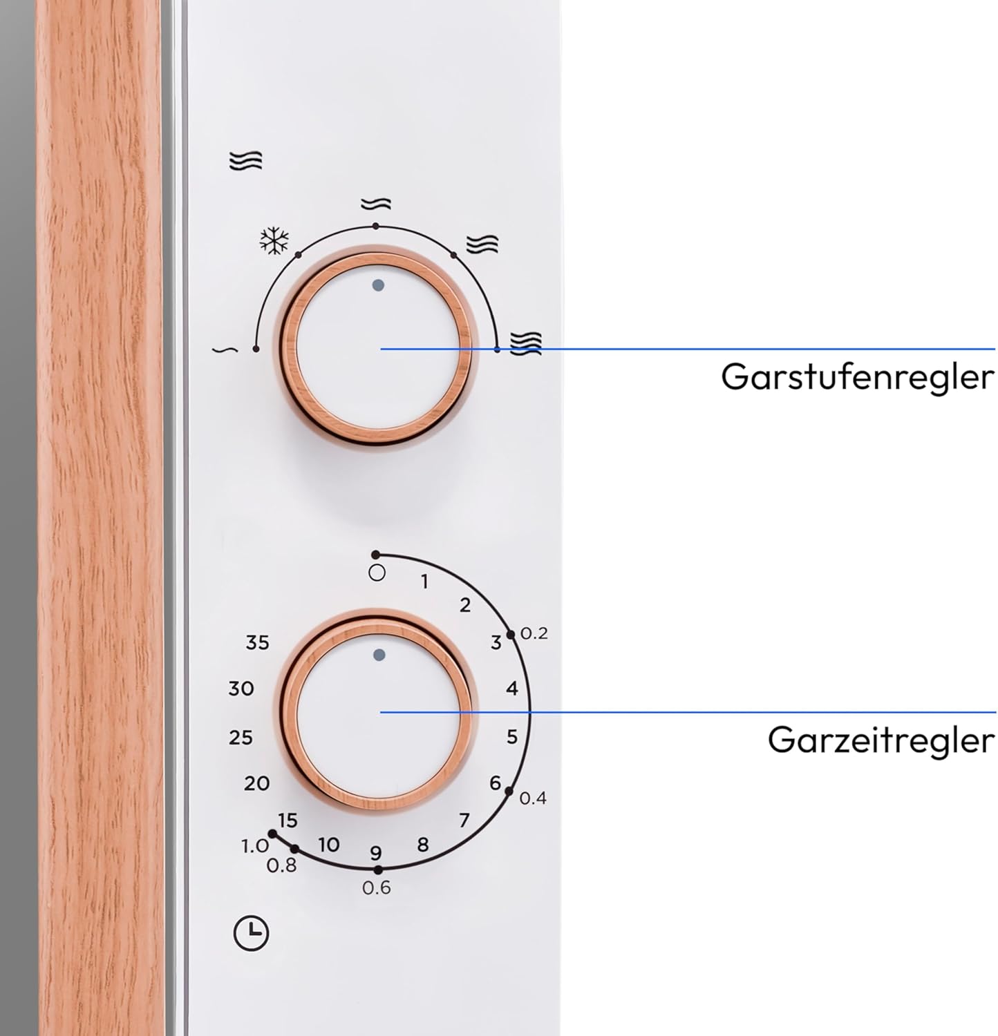 Solo-Mikrowelle MD 10596, Holzoptik, 20 Liter | 5 Leistungsstufen