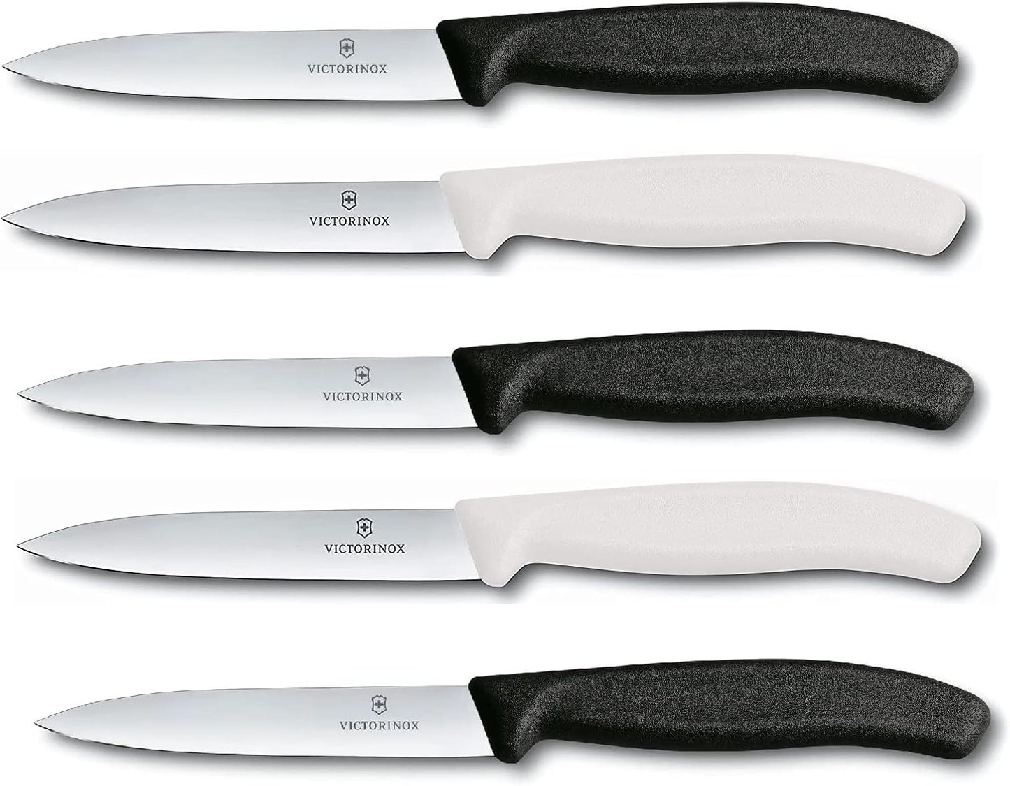 Gemüsemesser-Set, 5er Set ohne Wellenschliff, Schwarz / Weiss