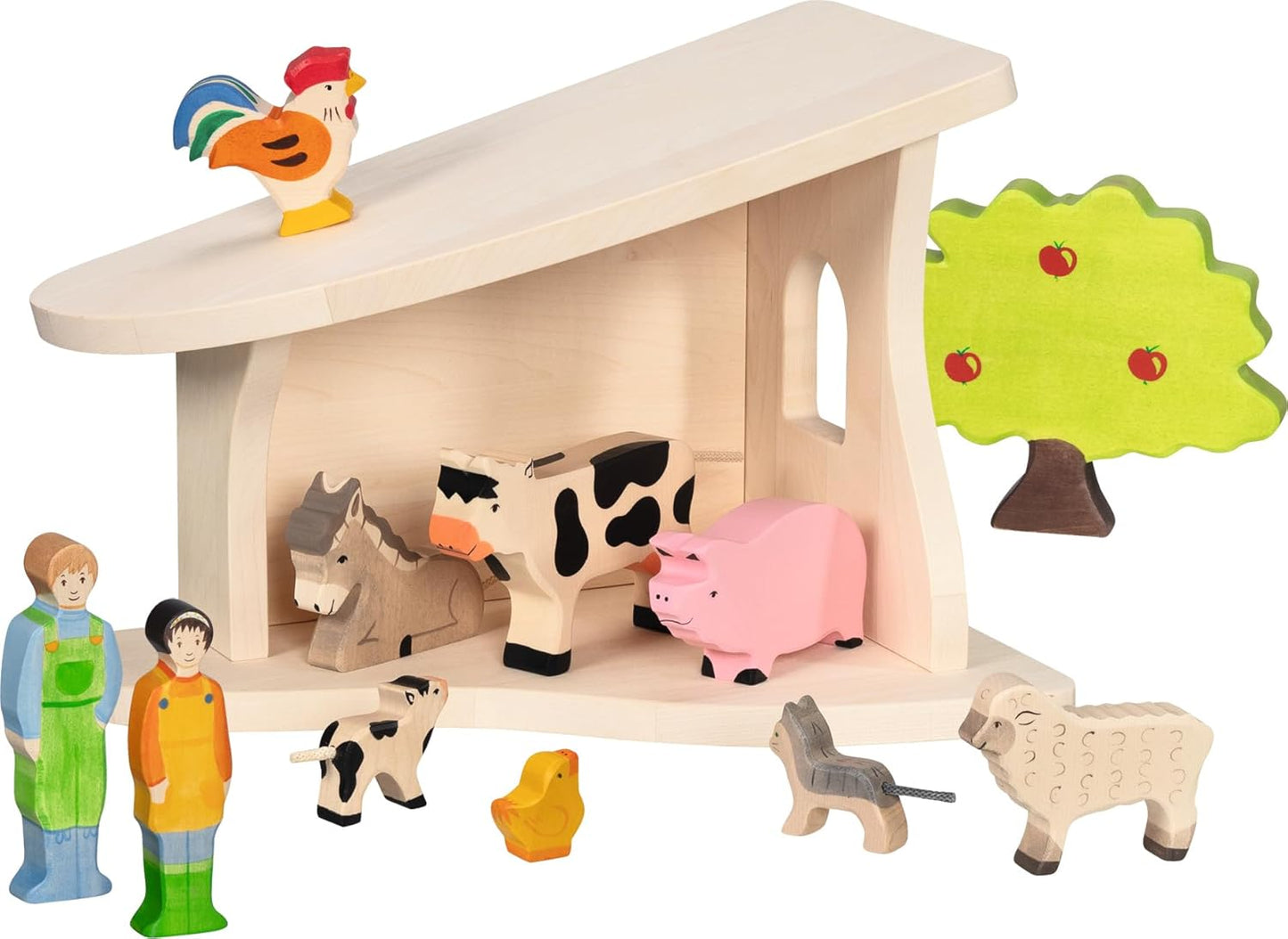 Holzstall Krippe mit Weihnachtsstern (handgefertigt)