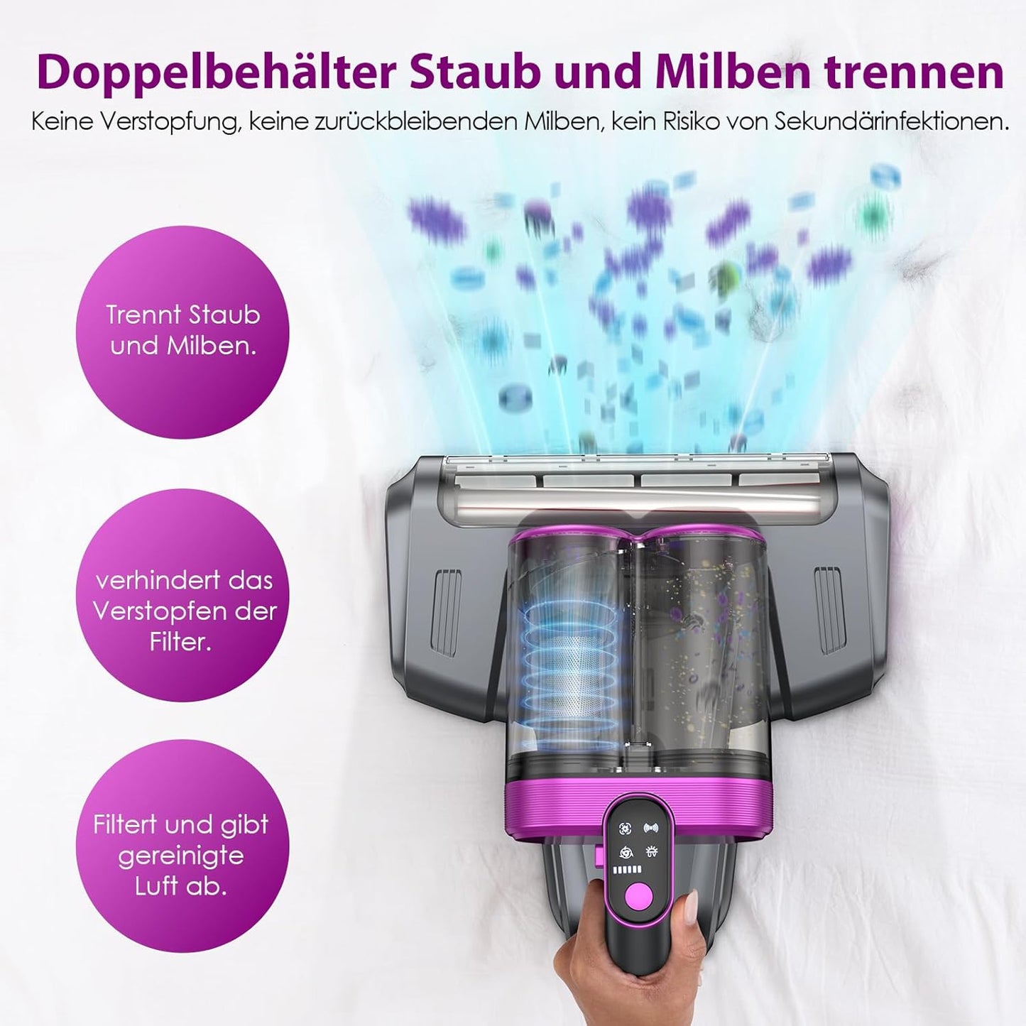 Kabelloser Milbenstaubsauger mit UV-C Licht