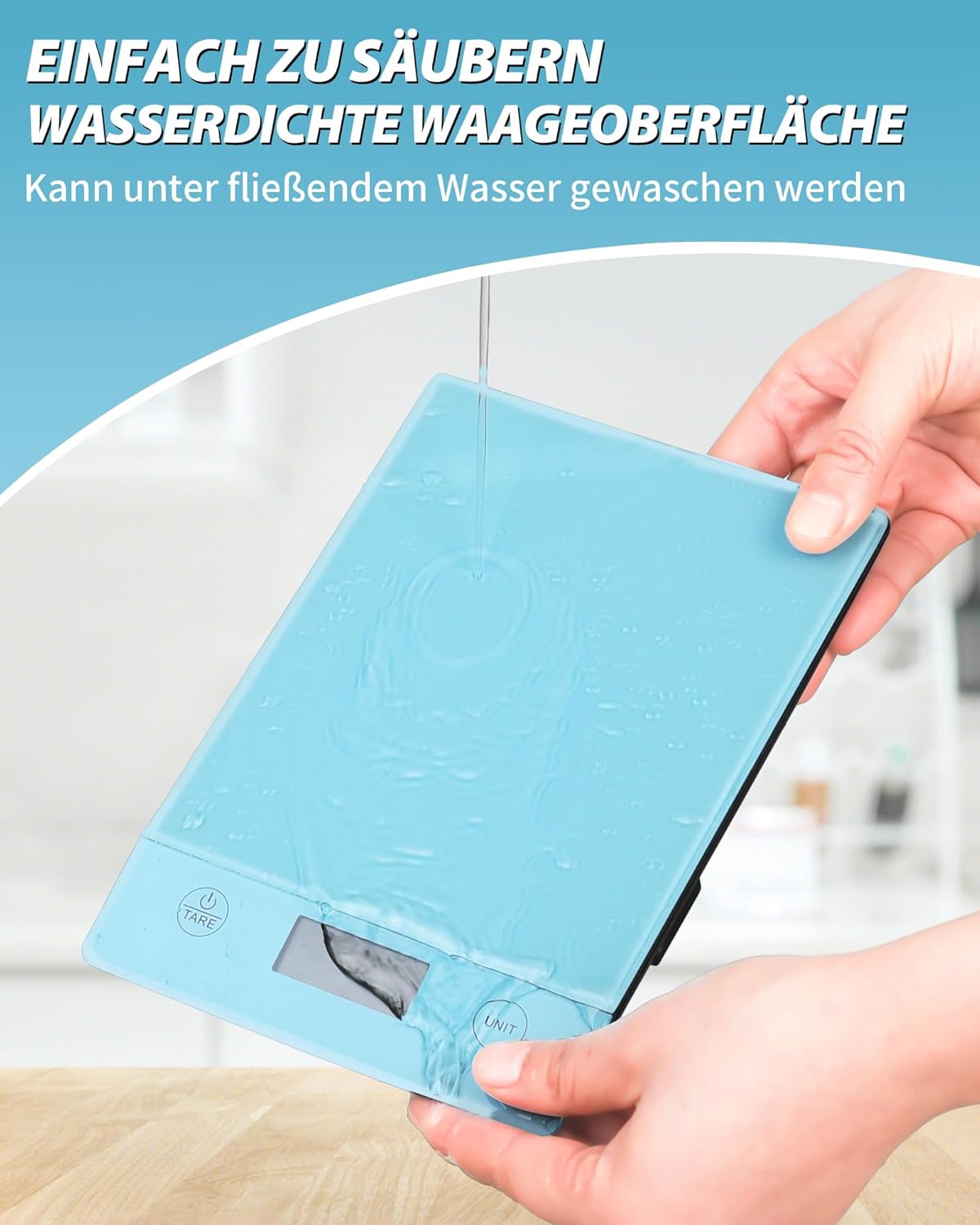 Digitale Küchenwaage mit 10kg Kapazität, Tara-Funktion, Blau-Glass