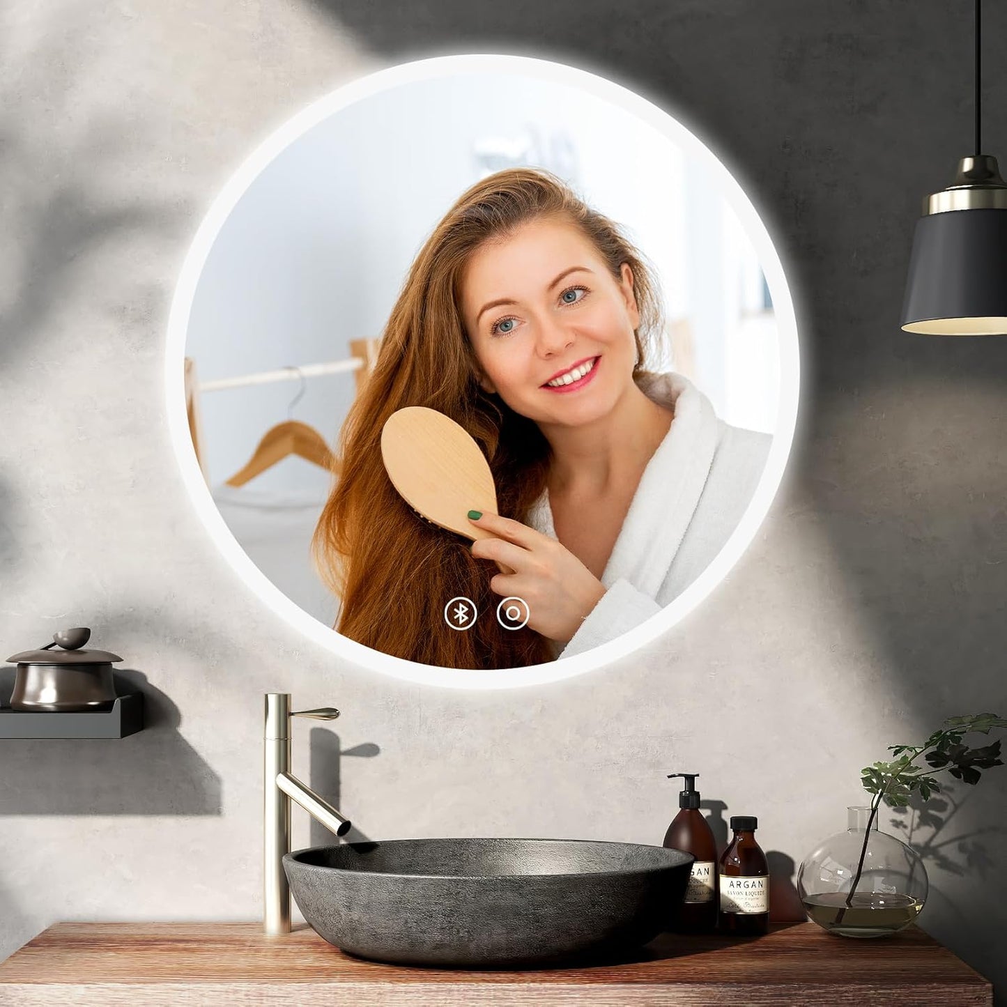 Runder LED-Badspiegel mit Touchschalter, 50L x 50B cm