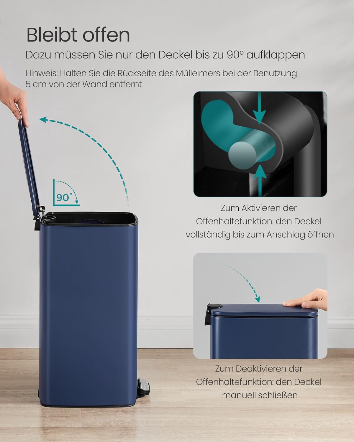 Tretmülleimer mit Inneneimer & Softclose, mitternachtsblau 30 L