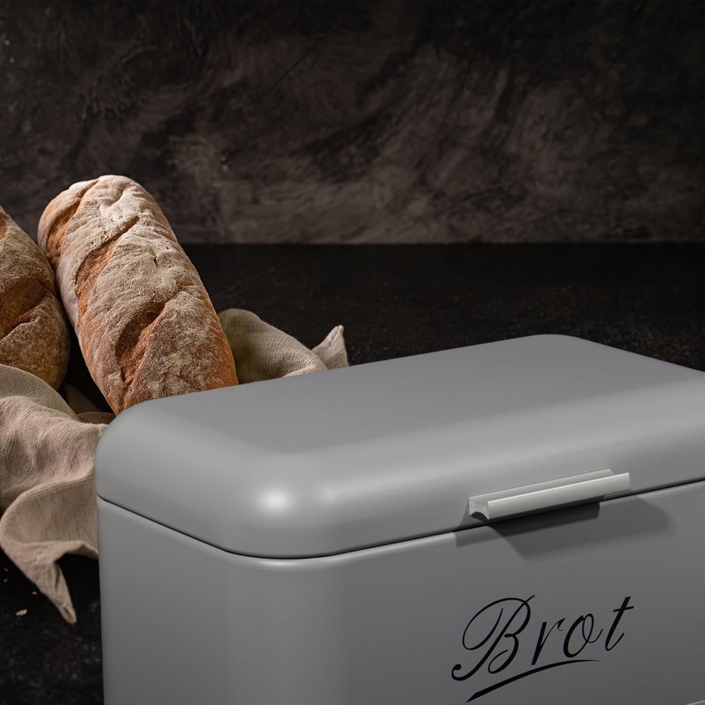 Brotkasten mit Deckel im Retro Design, Grau-31cm