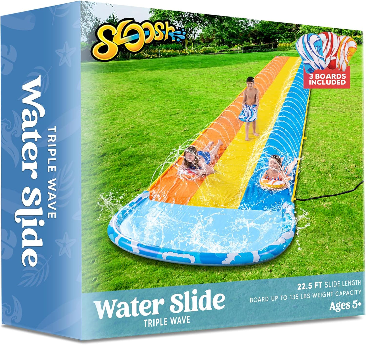Garten-Wasserrutsche mit Bodyboards und Sprinkler