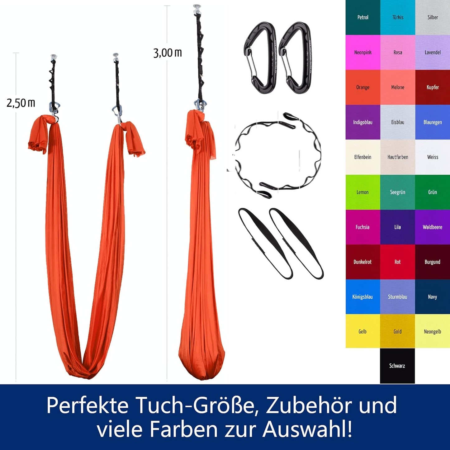 Aerial Yogatuch-Set, Neon Gelb (Schwarzlicht geeignet) 4 - BasisSet + Turn-Ringe + Deckenanker