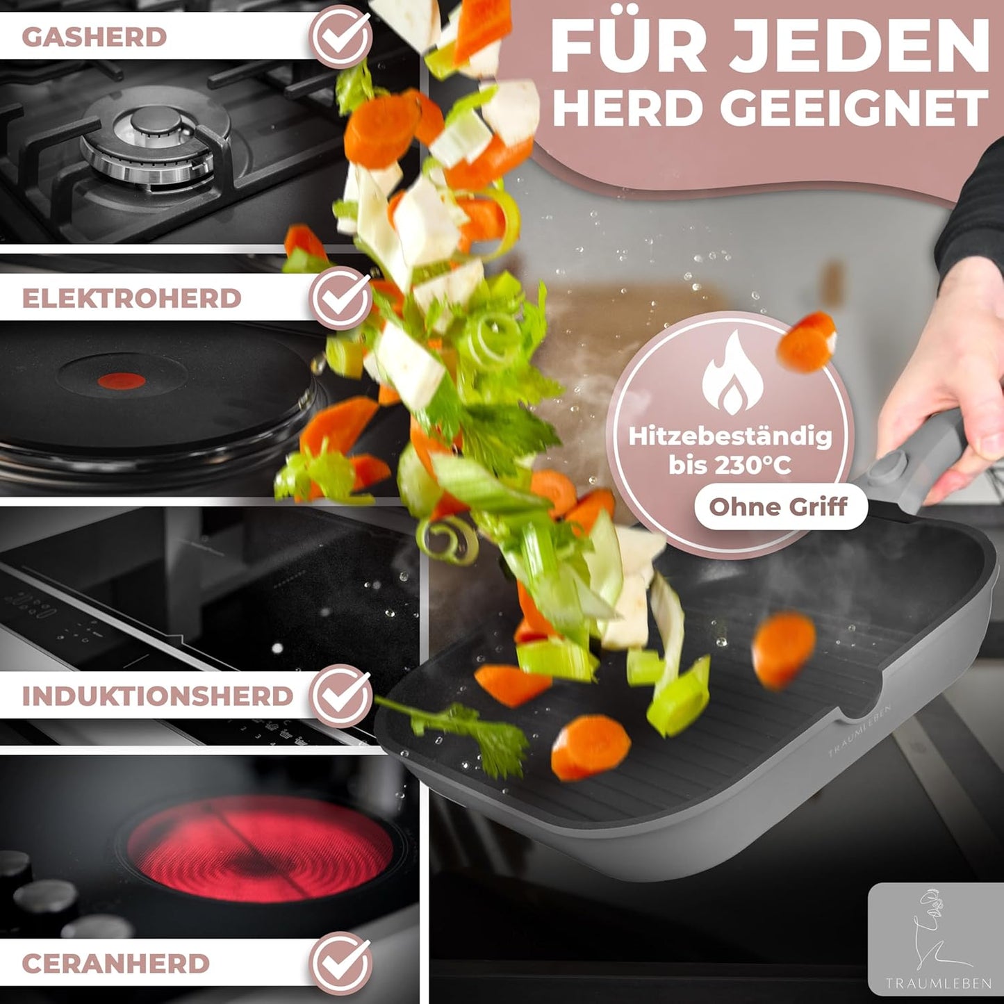 Grillpfanne mit Ausguss & abnehmbarem Griff, Grau