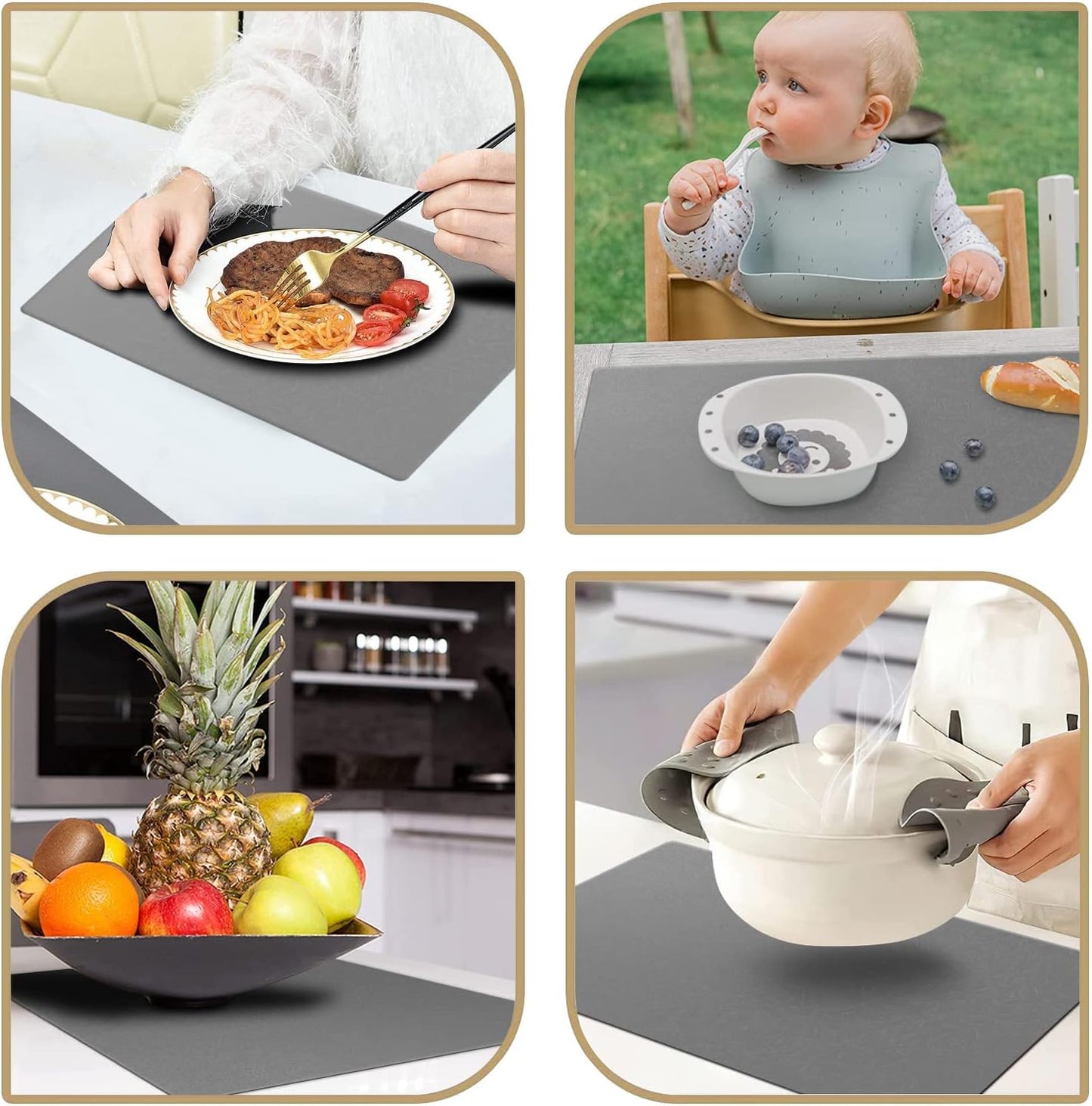 Platzdeckchen und Tischuntersetzer-Set, Dunkelgrau ; 4er-Set