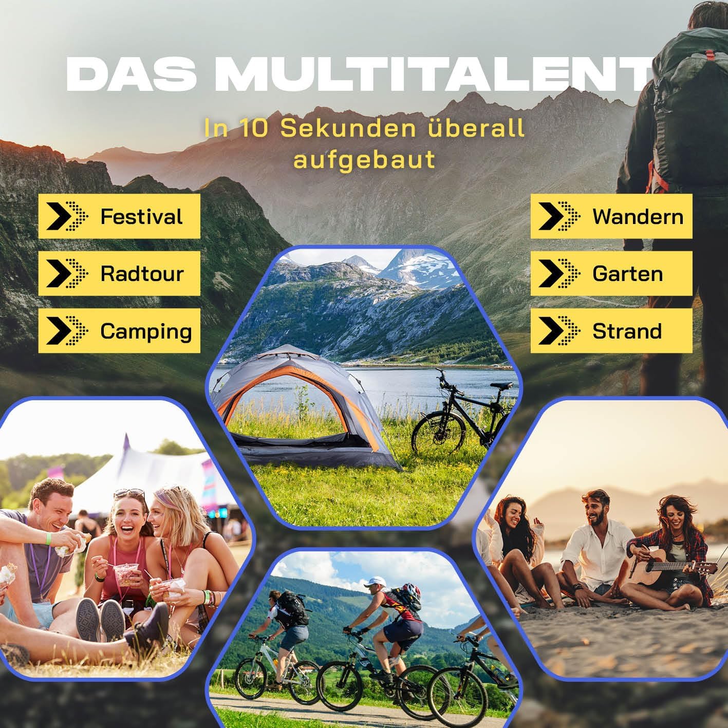 Pop-up-Wurfzelt, Grau Orange 2-3 Personen | 2 Eingang