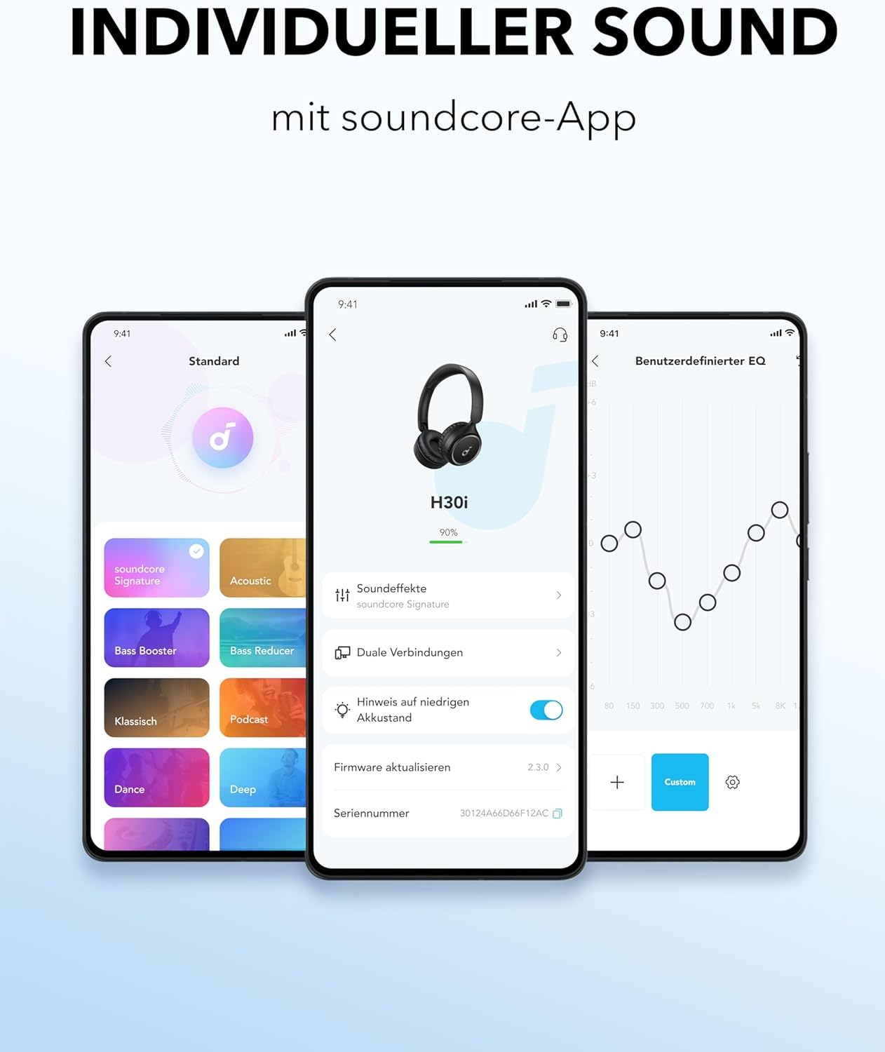 Kabellose On-Ear Kopfhörer H30i mit App-Steuerung, Schwarz