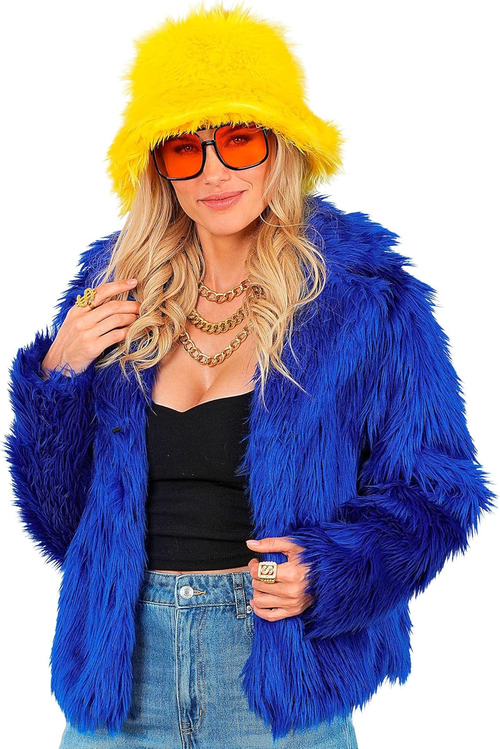Damen Kunstfelljacke, Blau S-M