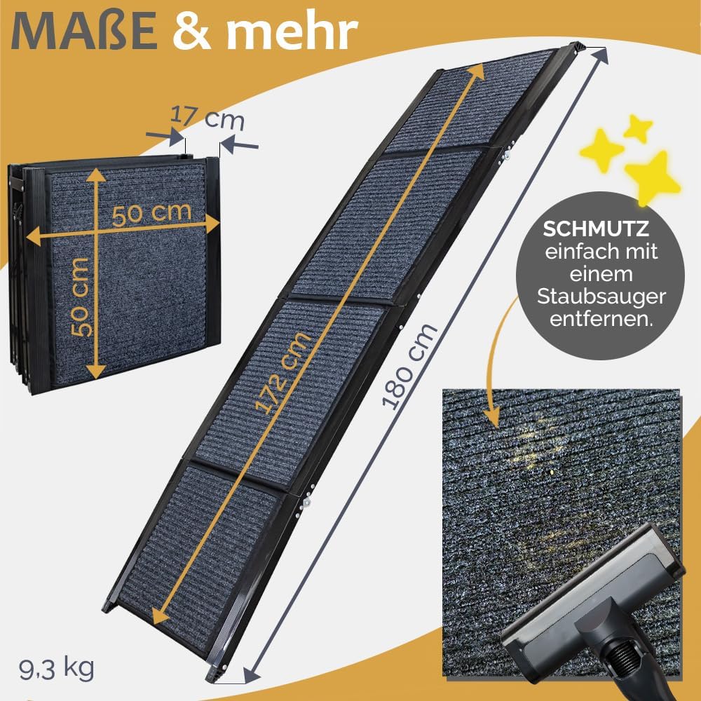 Hunderampe mit rutschfestem Teppich, Modell 03 - 180 cm