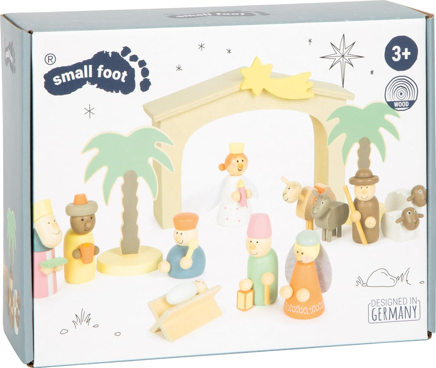 Krippe mit Weihnachtsfiguren-Set, Holzkrippe Weihnachtsgeschichte