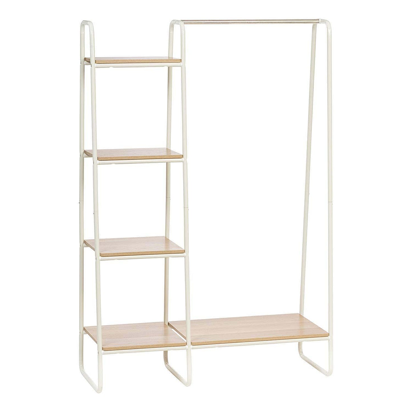 Kleiderständer aus Metall, Weiss, Gross, 4 Holzregale