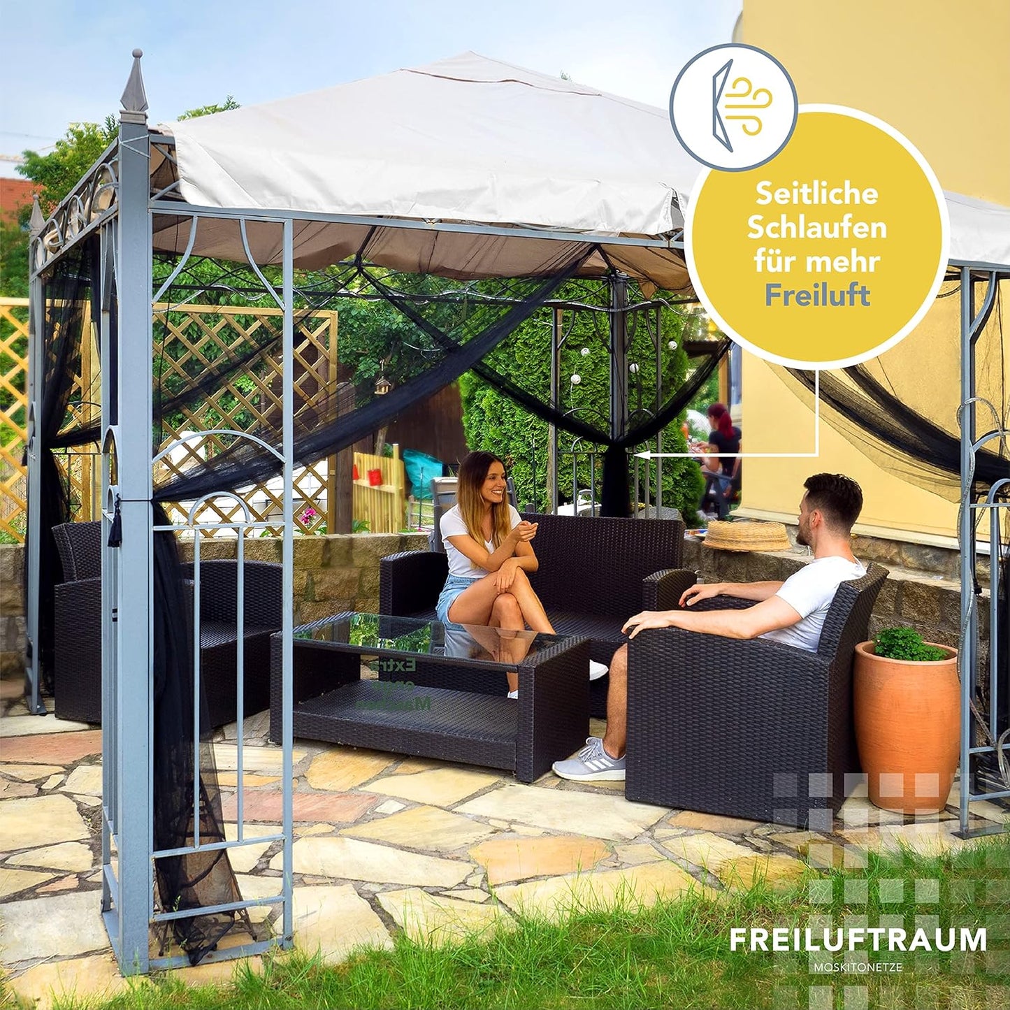 Moskitonetz für Pavillon Outdoor XL, 400x400 Schwarz