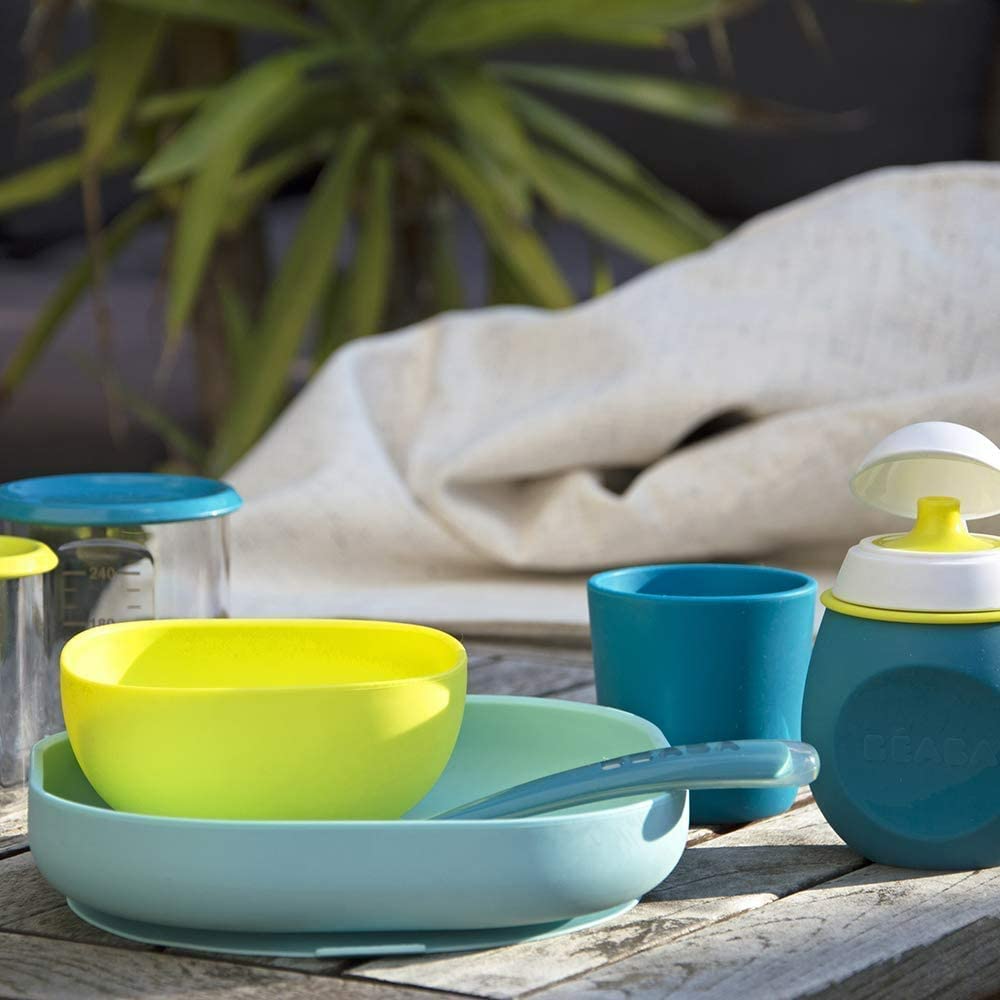 Baby-Essensset aus Silikon, Blau