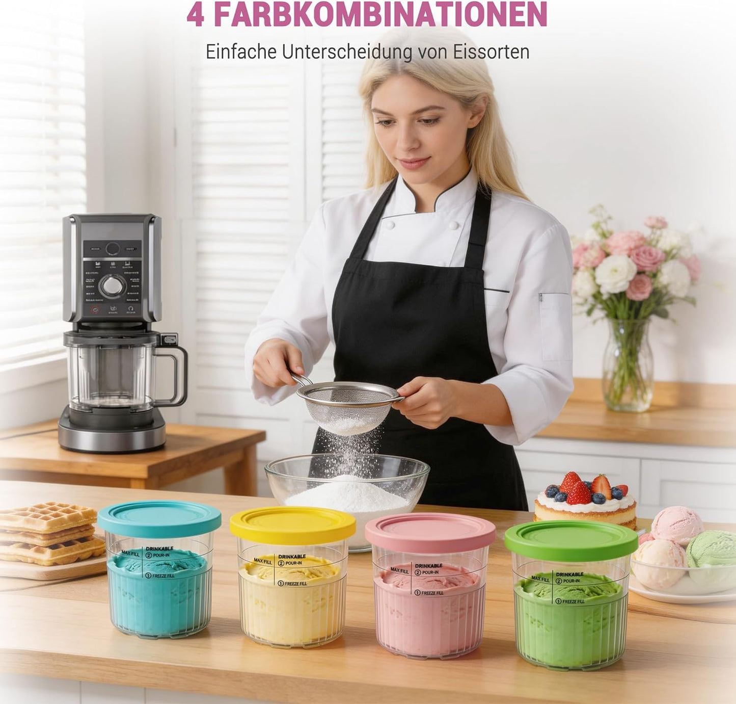 Behälter-Set für Ninja Creami Deluxe Pints (4 Stück), Nc500
