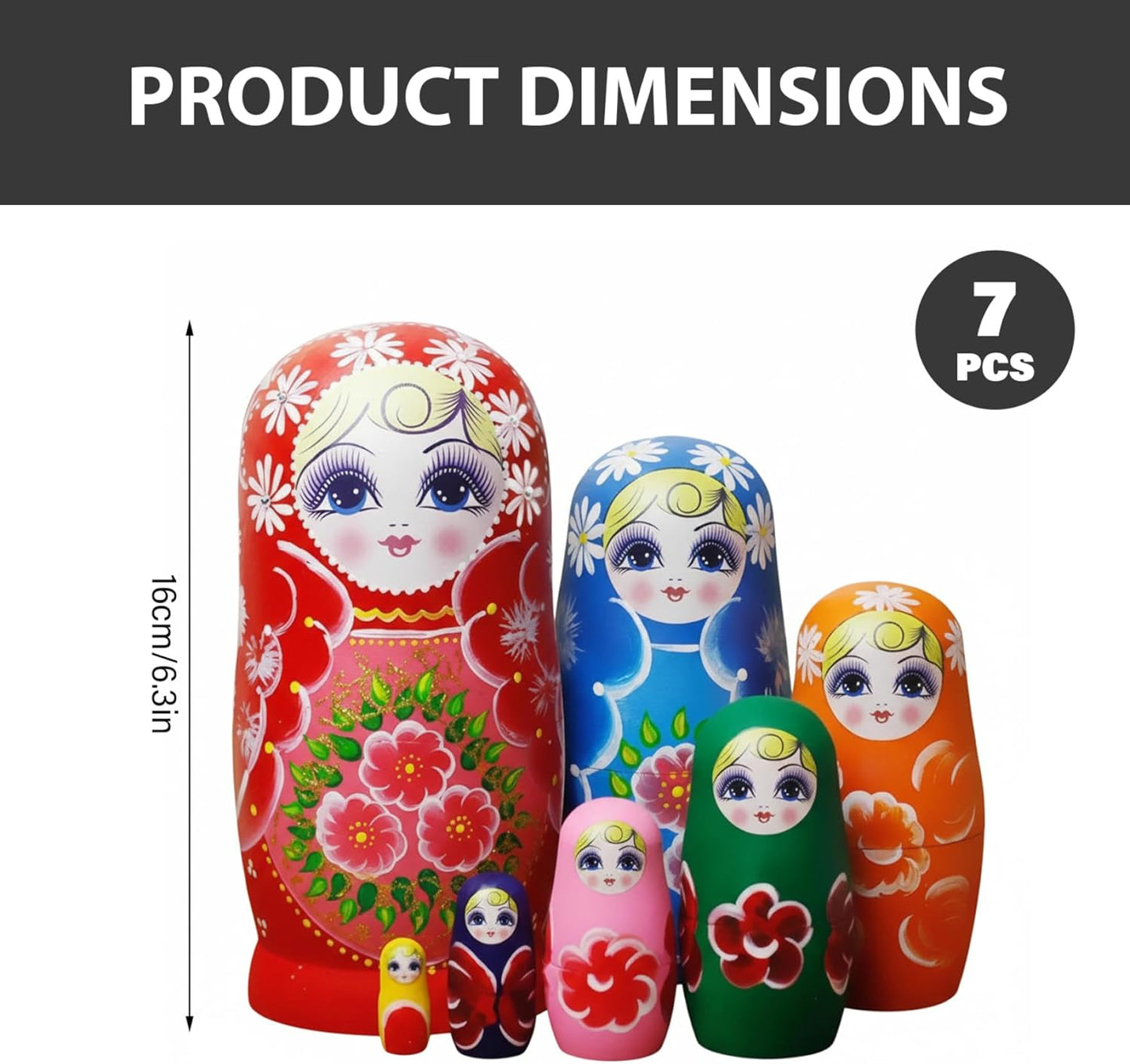 Russisches Matroschka-Set, 7-teilig, Sonnenblumen