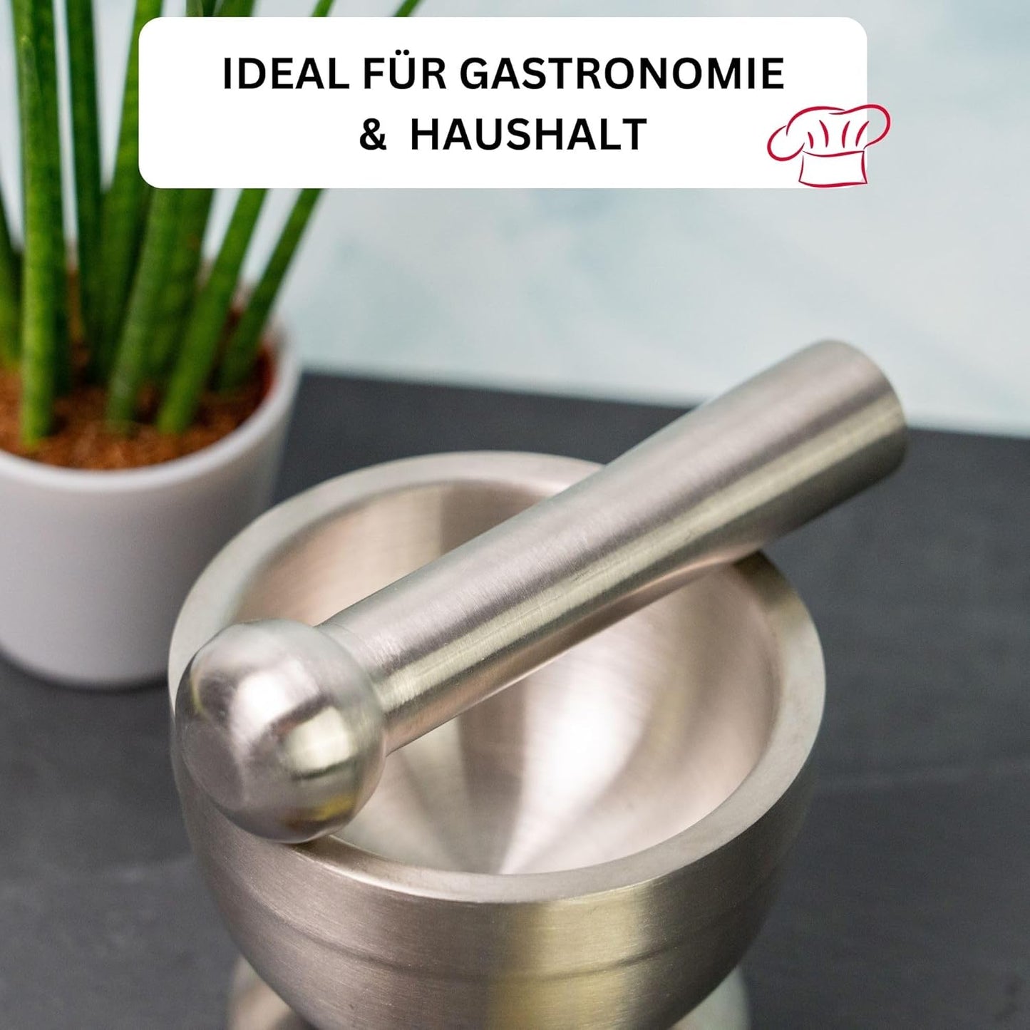 Mörser mit Deckel, Edelstahl