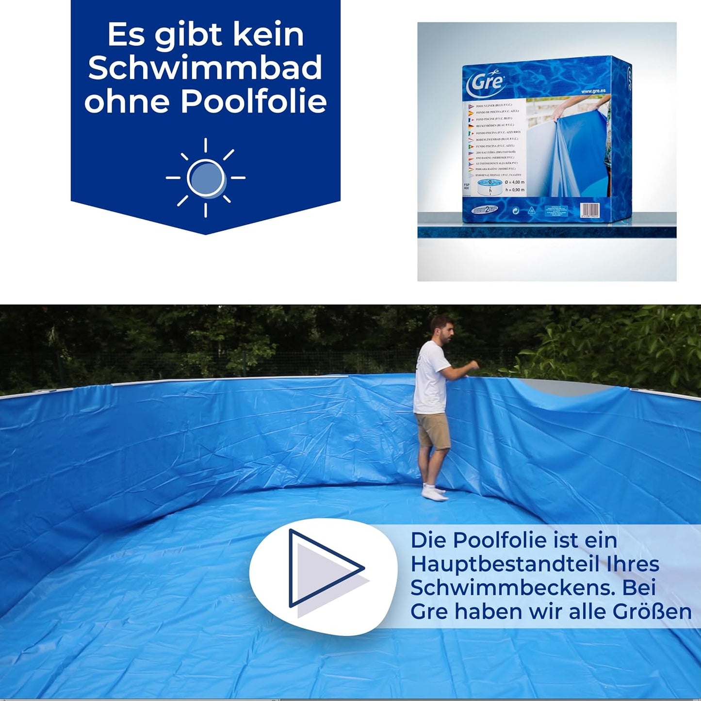 Poolfolie für ovale Pools (500 x 340 x 120 cm), 500 x 310 x 120 cm